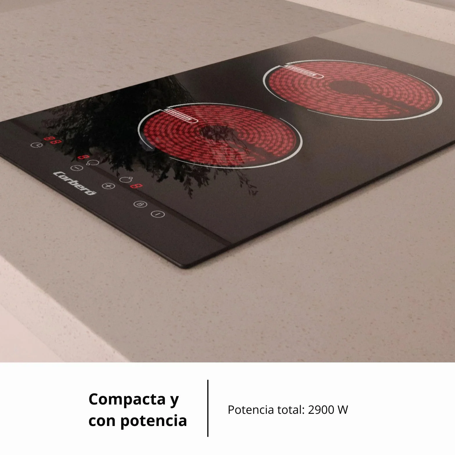 Corberó Placa de Inducción 2 zonas 29 cm 3680W Control Táctil Booster Temporizador Bloqueo Seguridad