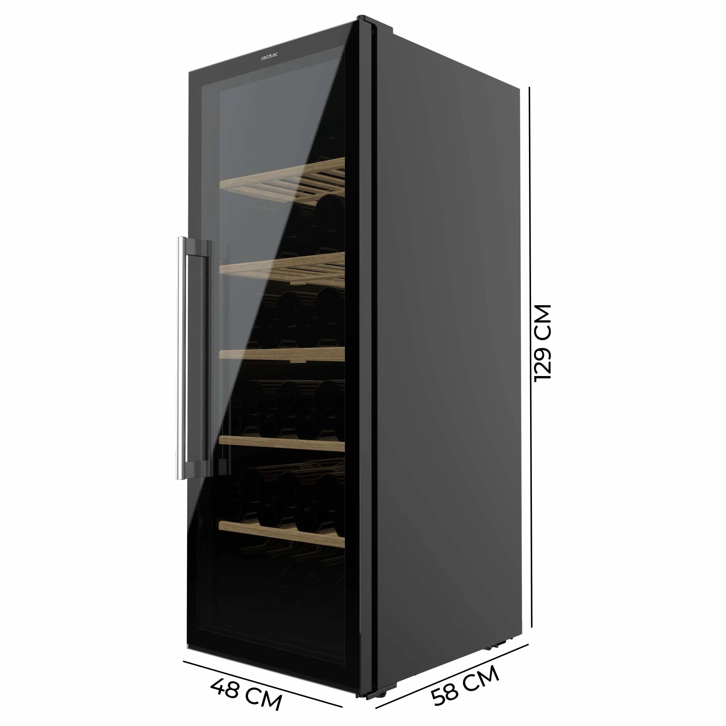 Cecotec Vinoteca 98 Botellas Bolero Grand Sommelier 98000 Black: Vinoteca De 128,5 cm Con Sistema De Enfriamiento Silencioso A 41Db Y Panel De Control Táctil