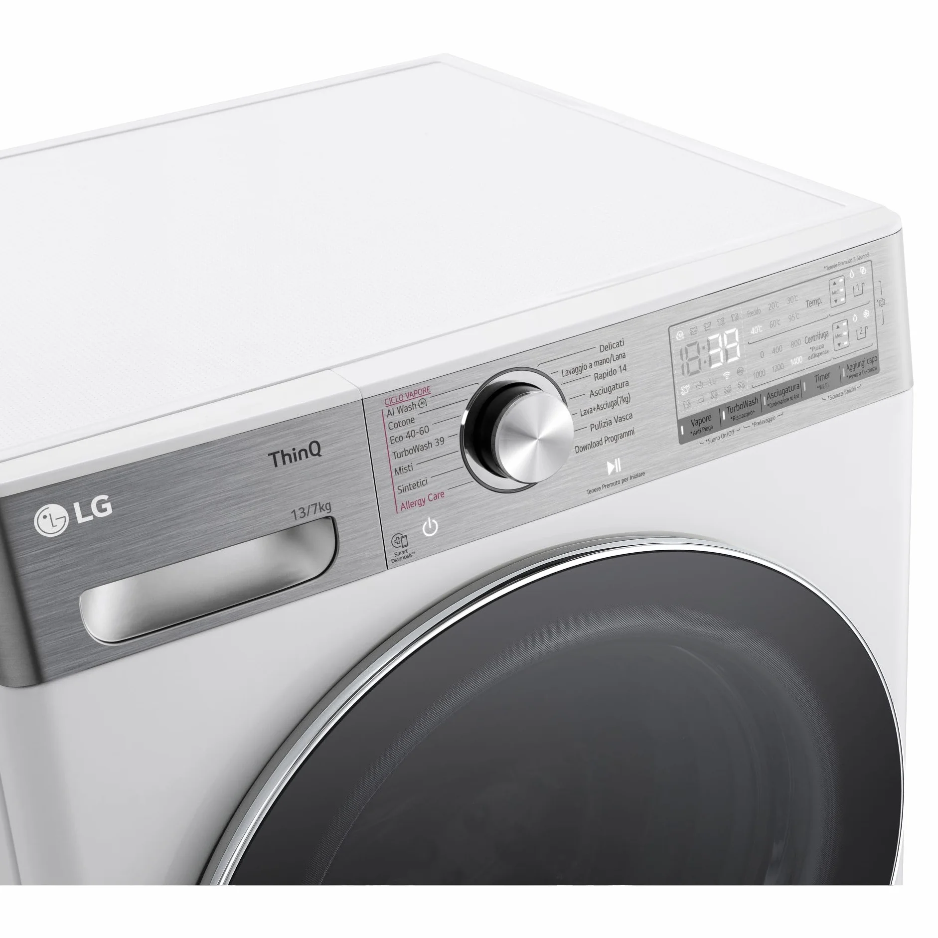 LG AI DD D4R9513TPWC Lavadora Secadora 13/7 kg Serie R9 Clase D Lavadora Secadora 1.400 RPM TurboWash 360 Vapor Steam+ y Antiarrugas, Dosificación Automática, Wi-Fi, Blanco