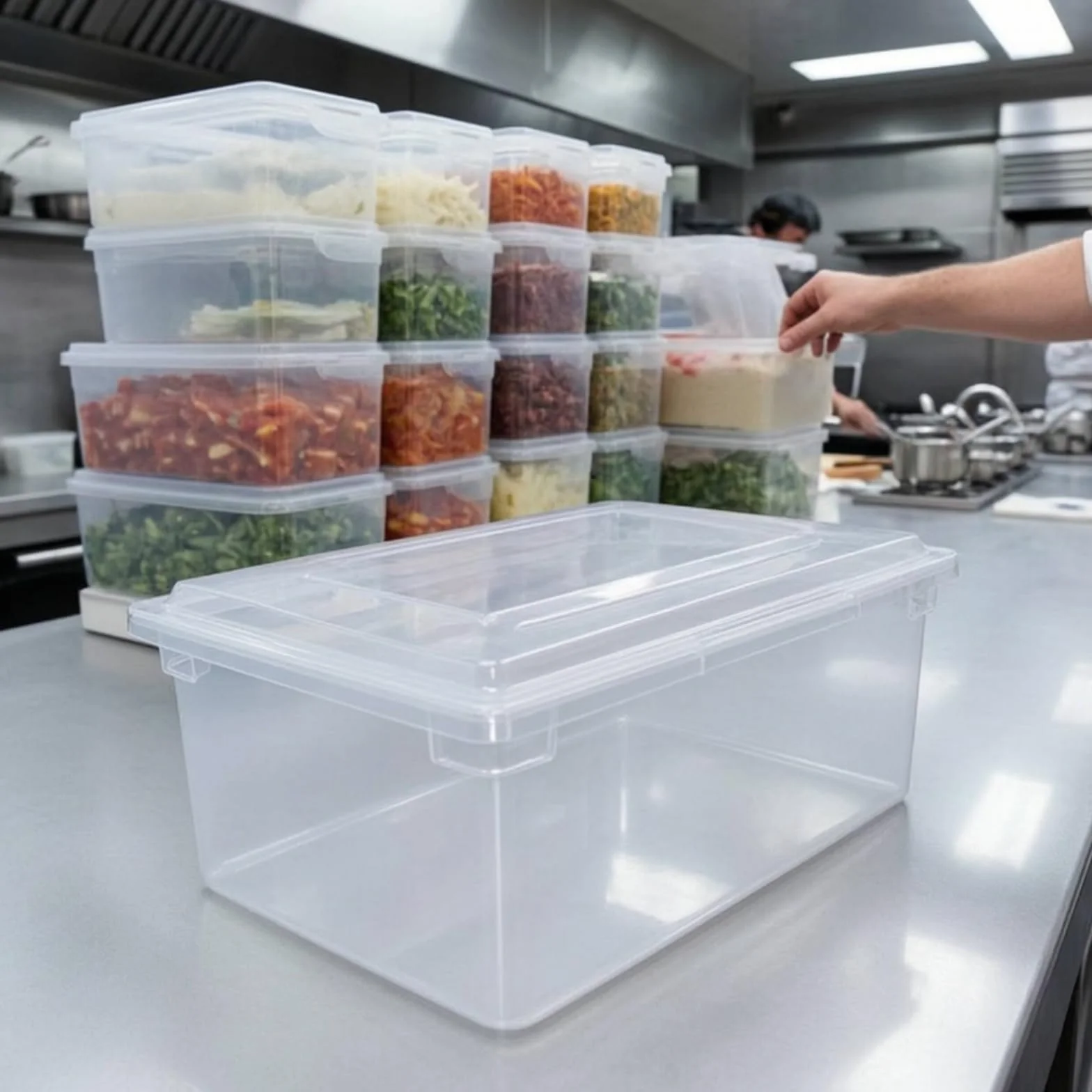 rockible Organizador Nevera con Tapa Engrosado Organizador Nevera Recipien con Tapa para Cocina, 65.5cm X 45.5cm X 16.5cm, 32L, Caja De Almacenamiento Rectangular Baja Grande