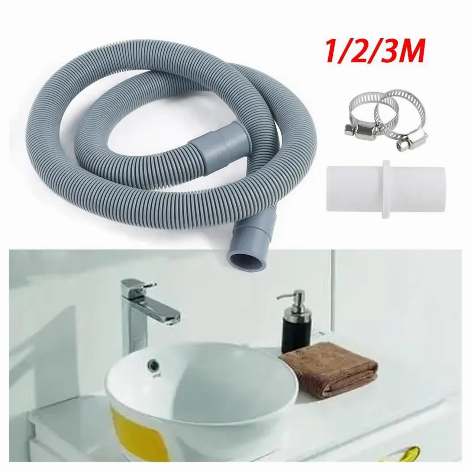 Tubo de desagüe Flexible, extensión de Manguera Universal for Lavadora, Kit de extensión de Manguera de desagüe Universal for lavavajillas y Lavadora(3m)