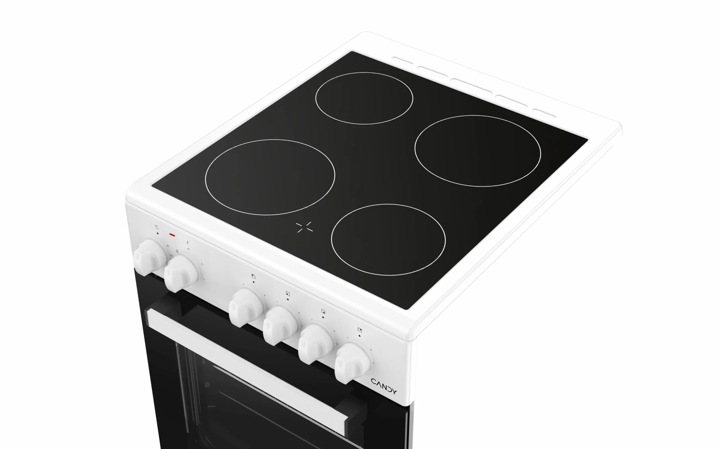 Candy CVE5436FEEW/E Cocina Libre Instalación 50cm, Horno Multifunción 43L con 6 Funciones, Vitrocerámica 4 Zonas, Mandos Independientes 4 para Vitrocerámica y 2 para Horno, Blanco