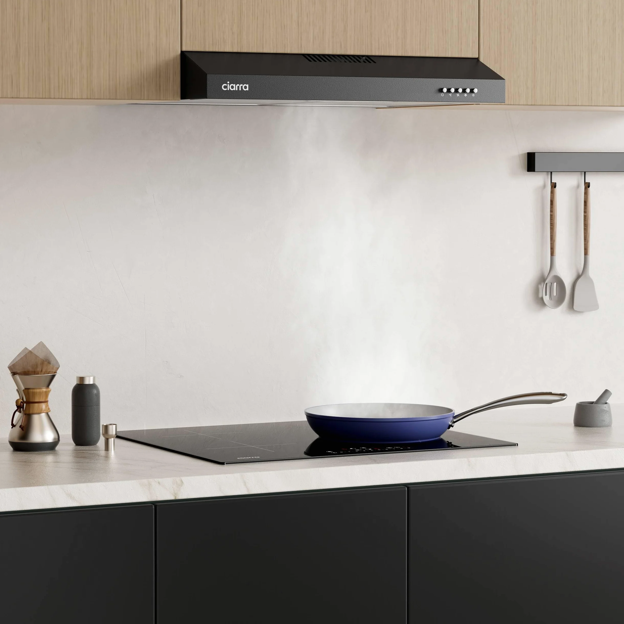 CIARRA CBCB6903D Campana Extractora Cocina 60 cm Clase A+ Negra | Cocina extractora integrada para Armario 3 Niveles de Potencia con Filtro de Carbón CBCF009