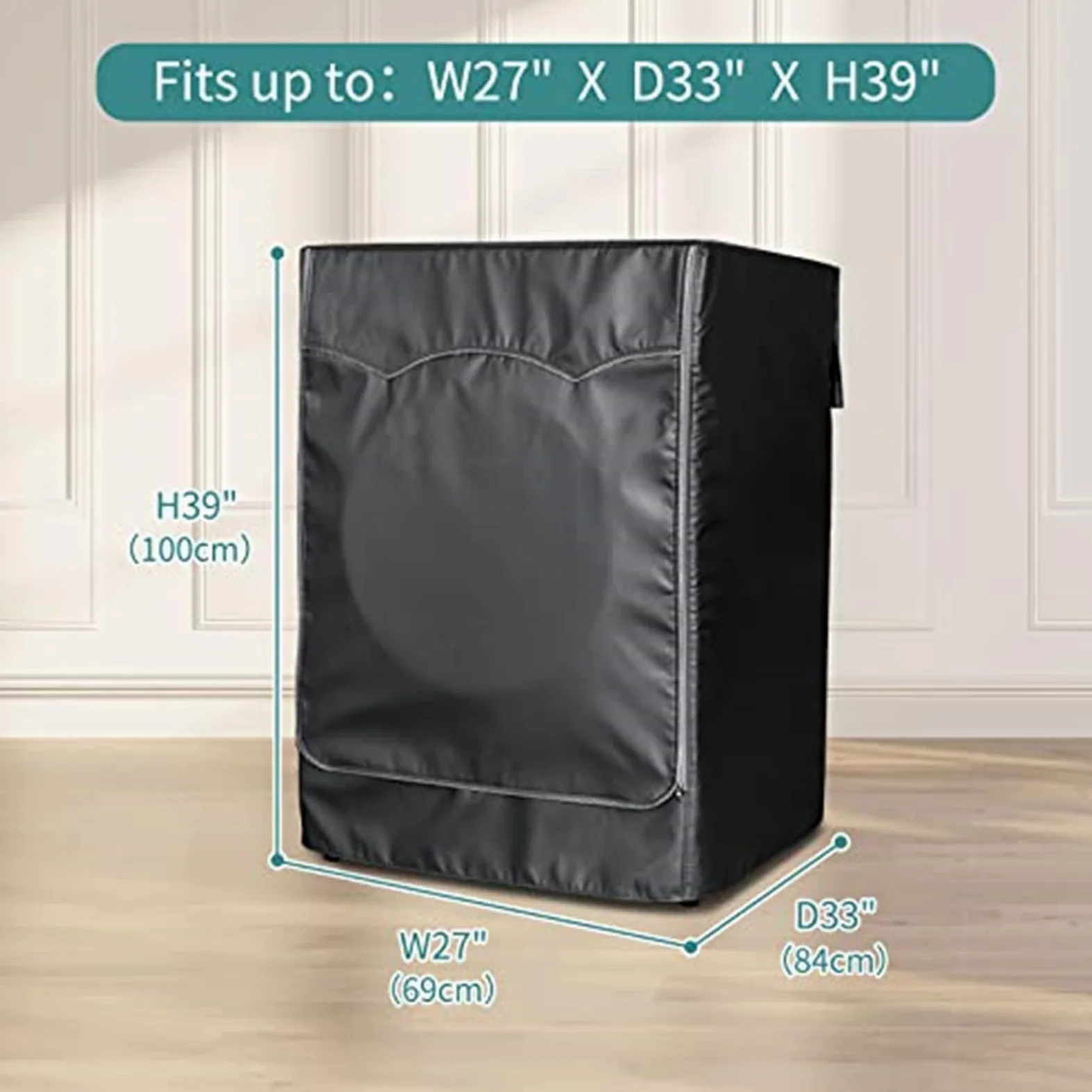 Paquete de 2 fundas para lavadora y secadora, cubierta impermeable para lavadora, a prueba de polvo, grosor para máquina de carga frontal de 27 pulgadas de ancho, 33 pulgadas de alto, (negro)