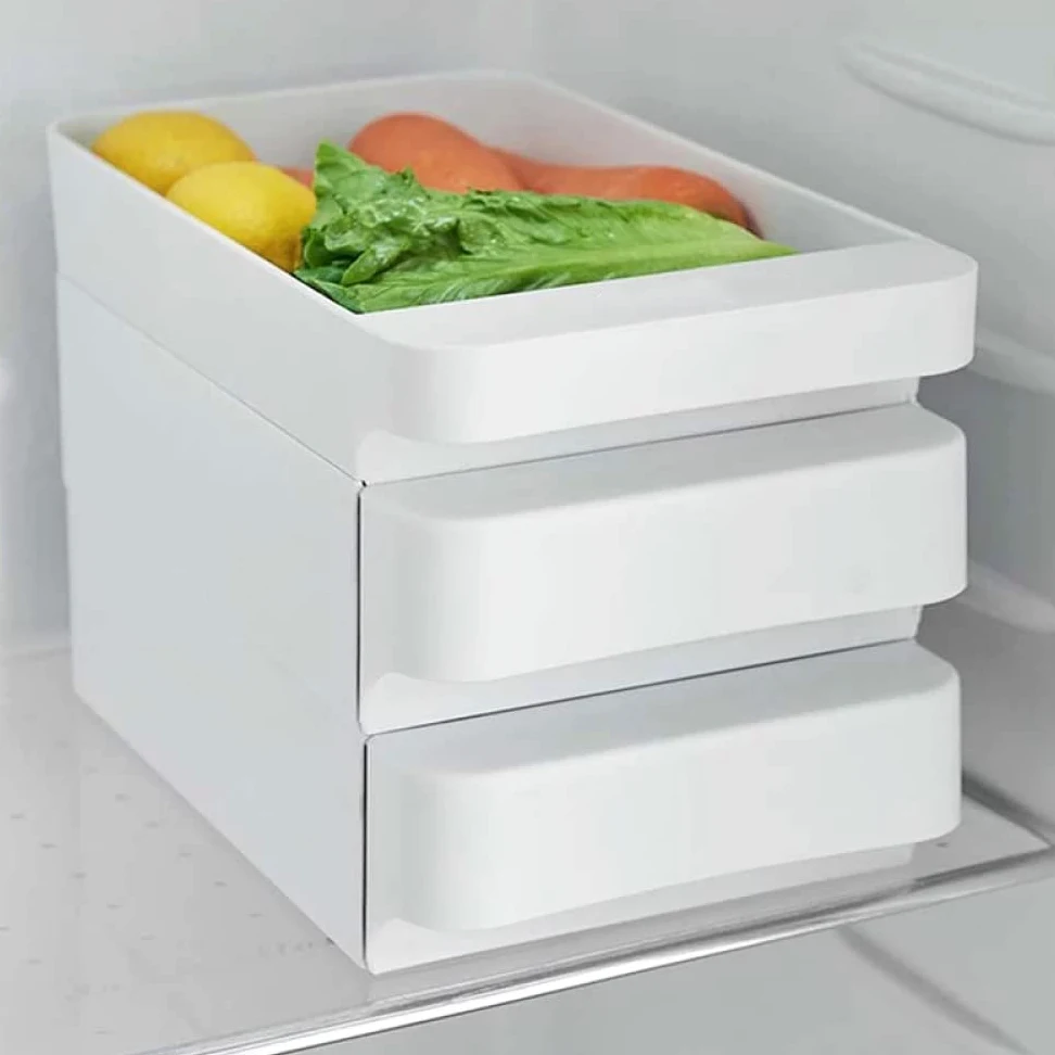 Bandeja de plástico para huevos, Caja de almacenamiento huevos plástico tipo cajón apilable tres capas for refrigerador varios tamaños