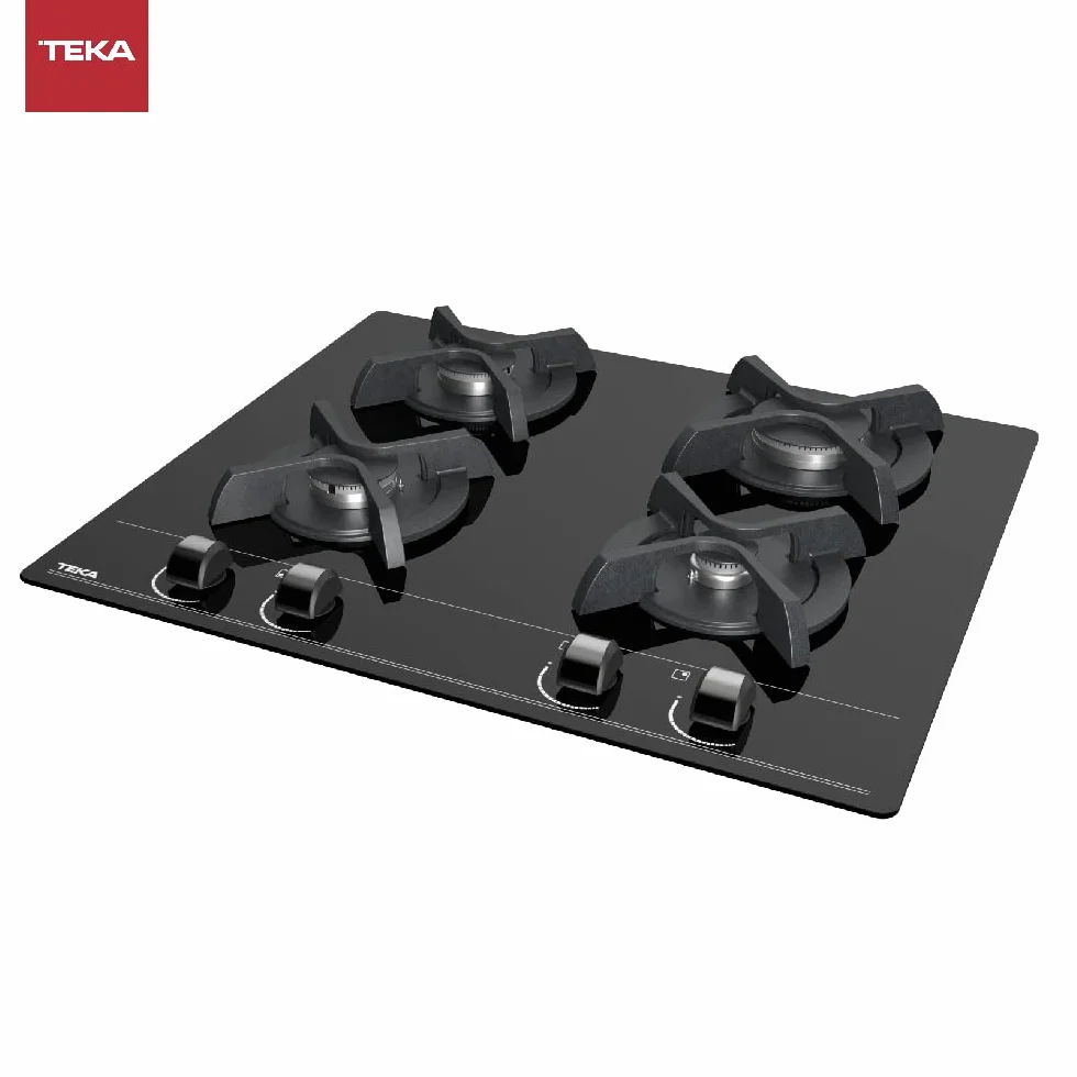 TEKA Placa de Gas 60 cm, 4 Quemadores, Autoencendido y Seguridad Termopar, Parrillas de Fundición, Modelo GBC 64000 KBN