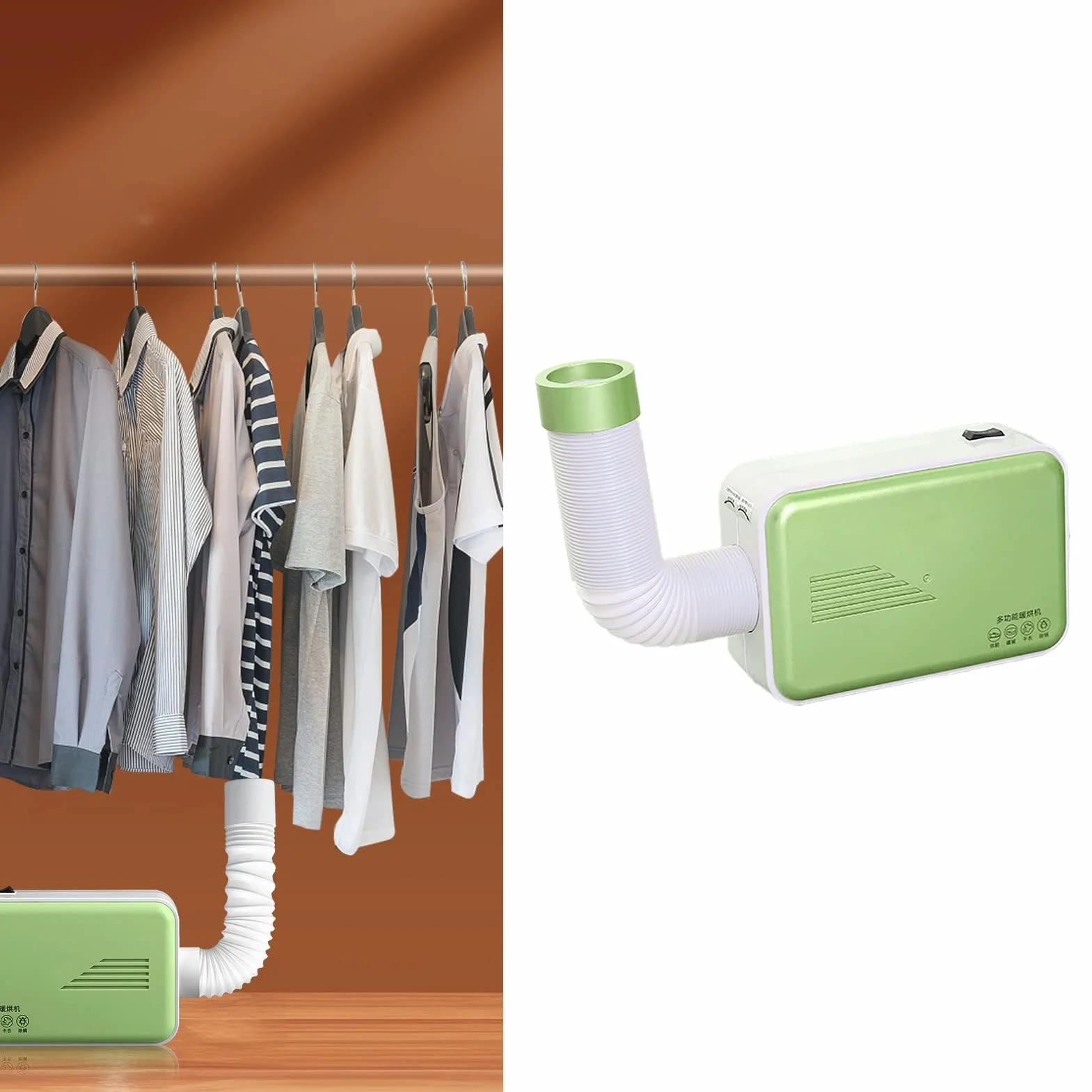 Secadora Portátil para Ropa y Zapatos - Mini Secadora de Viaje para Casa, Negocios, Edredones - Verde Matcha (Enchufe Redondo)