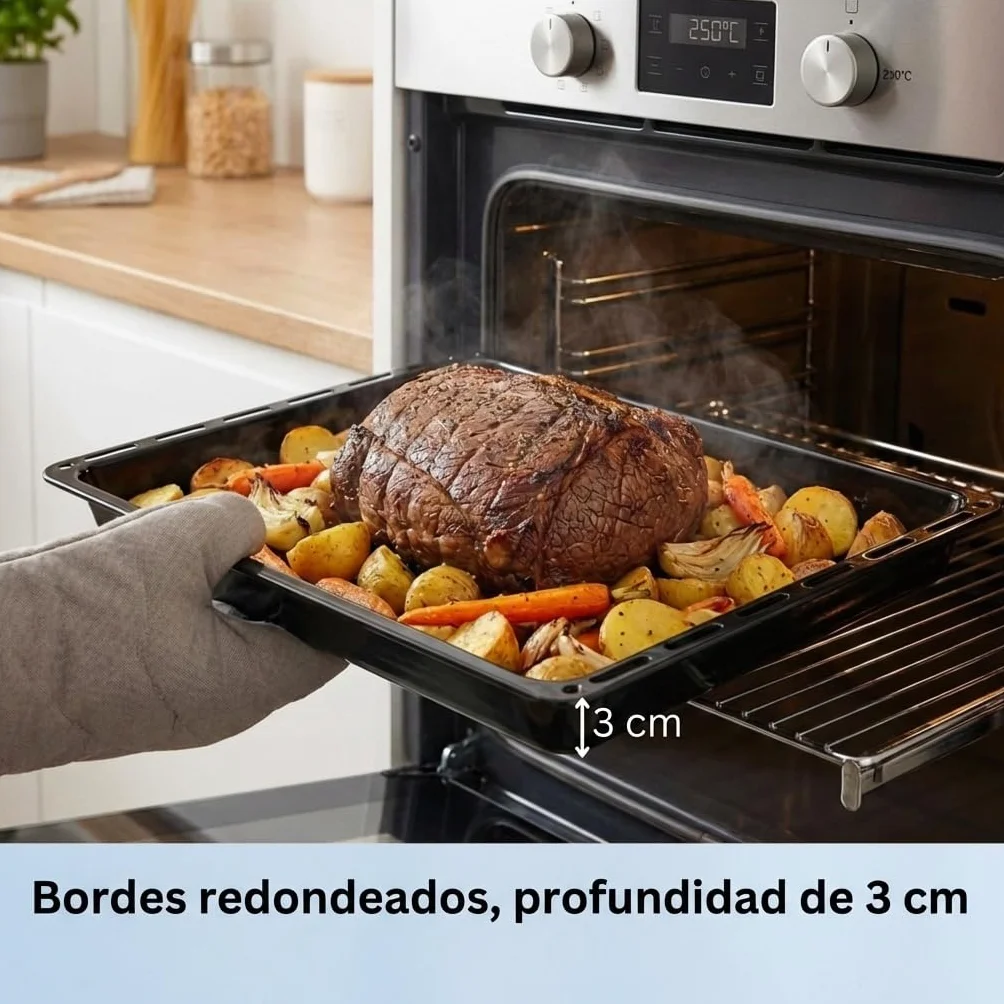 ICQN Set de 2 Bandejas de Horno 42,2x37 cm, Profundidad 3 cm, Compatible con IKEA y Electrolux, Bandejas Esmaltadas para Horno