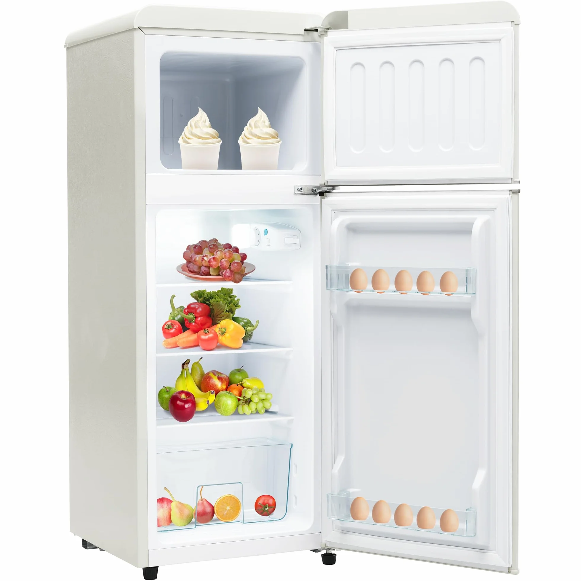 Merax Frigorífico de 2 puertas, 92 litros, congelador 28 l, 105,5 cm de altura, LED, estantes de vidrio ajustables, 116 kWh/año, silencioso 45 dB, compacto y energéticamente eficiente, para cocina