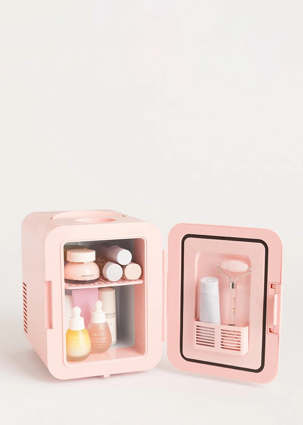 CREATE / FRIDGE MINI BOX/Mini frigorífico para cosméticos rosa pastel/Diseño retro, función frío y calor, capacidad de 4L, fácil de transportar, 48W