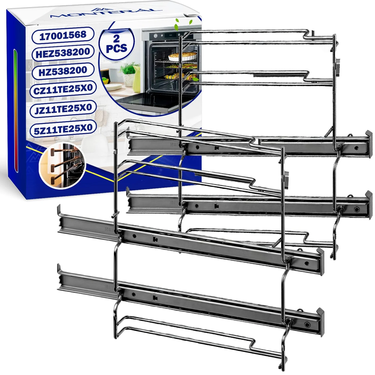 2x Rieles Telescópicos Horno 2 Niveaux HZ538200 para Bosch para Siemens | 17001568 CZ11TE25X0 para Constructa JZ11TE25X0 para Junker - Garantía de 10 Años - MONTERAL
