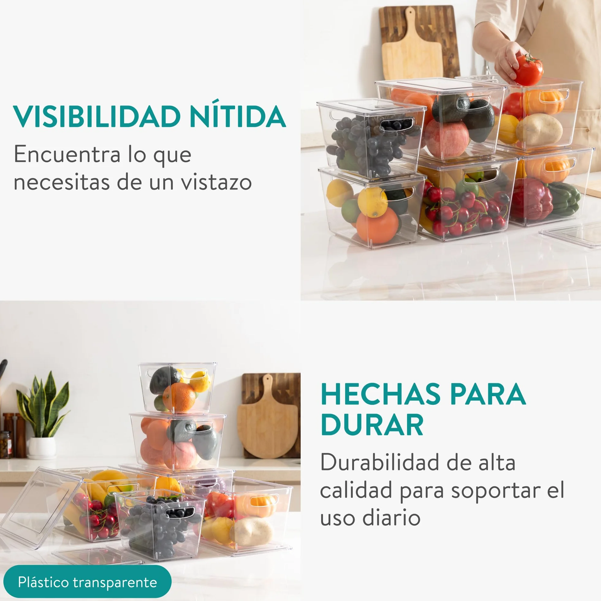 Navaris Cajas Organizadoras para Nevera - Set 6x Caja Transparente con Tapa en Tres Tamaños para Frigorífico Despensa Cajones Baño - Organizador de Cocina