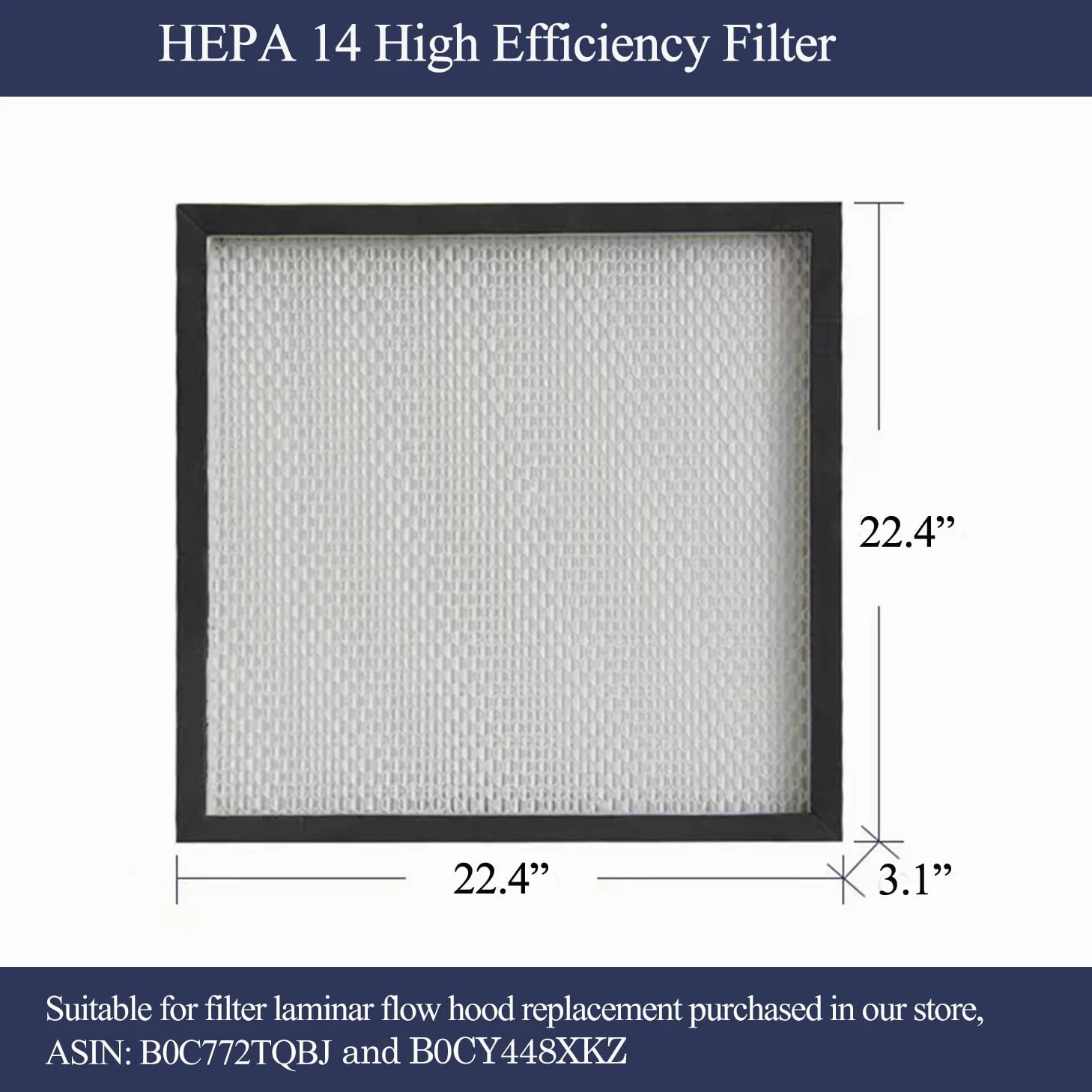 FFU, HEPA H14 Kit de repuesto de filtro de campana de flujo laminar, 1 pieza, unidad de filtro de ventilador actualizada compatible con campana de flujo laminar FFU de 22.6 x 22.6 pulgadas,