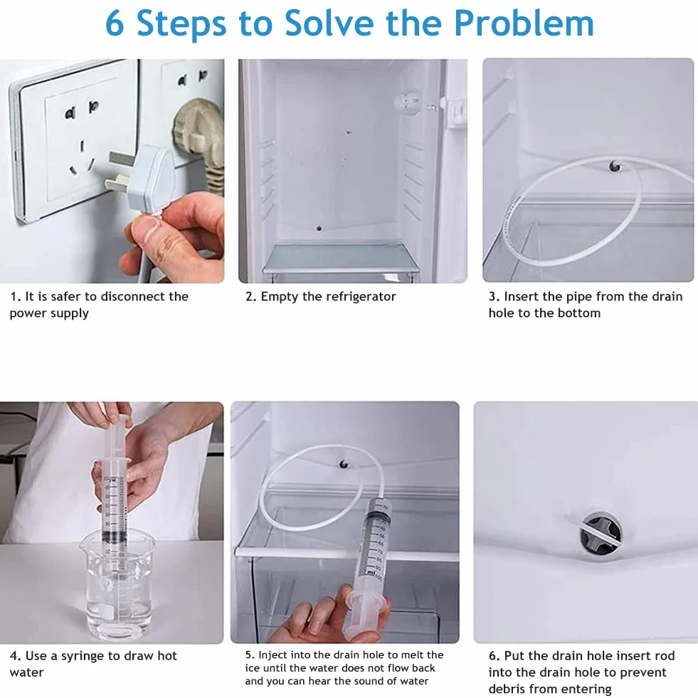 Herramientas Limpieza Frigorífico,Herramienta de Drenaje para Refrigeradores,Herramienta de Limpieza del Orificio de Drenaje del Refrigerador,Cepillo para Limpiar Frigorífico,para Hogar (6)