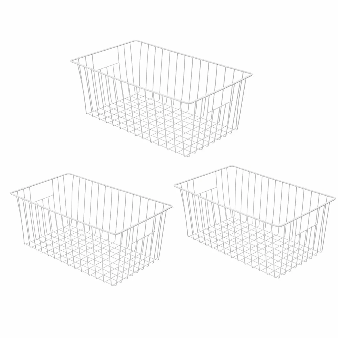 Canastas organizadoras de congelador de 16 pulgadas de largo x 12 pulgadas de ancho x 6 pulgadas de alto, contenedores de almacenamiento de alambre de metal para refrigerador con asas para