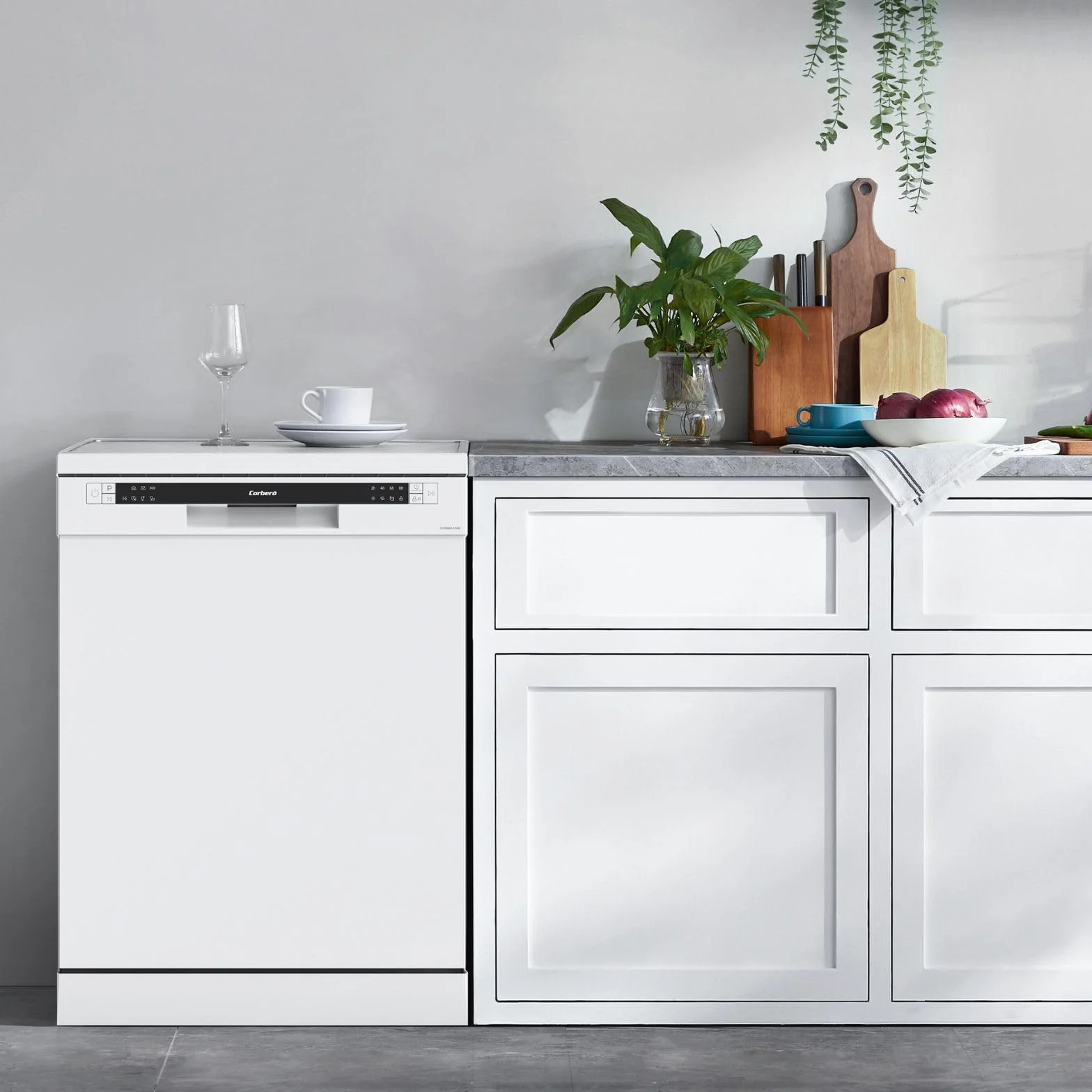 Corberó - Lavavajillas Gama Excellence | CLVM861424W | 14 Servicios | 6 Programas, 4 Temperaturas, Indicadores LED, Inicio Diferido, 3ª Bandeja, Función Media Carga | Blanco