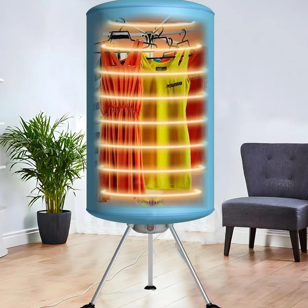 BAKAJI Secadora eléctrica de Globo, secador de Ropa de Aire Caliente, Potencia 900 W con Temporizador de 180 min y Doble ventilación, tamaño 150 x 65 cm