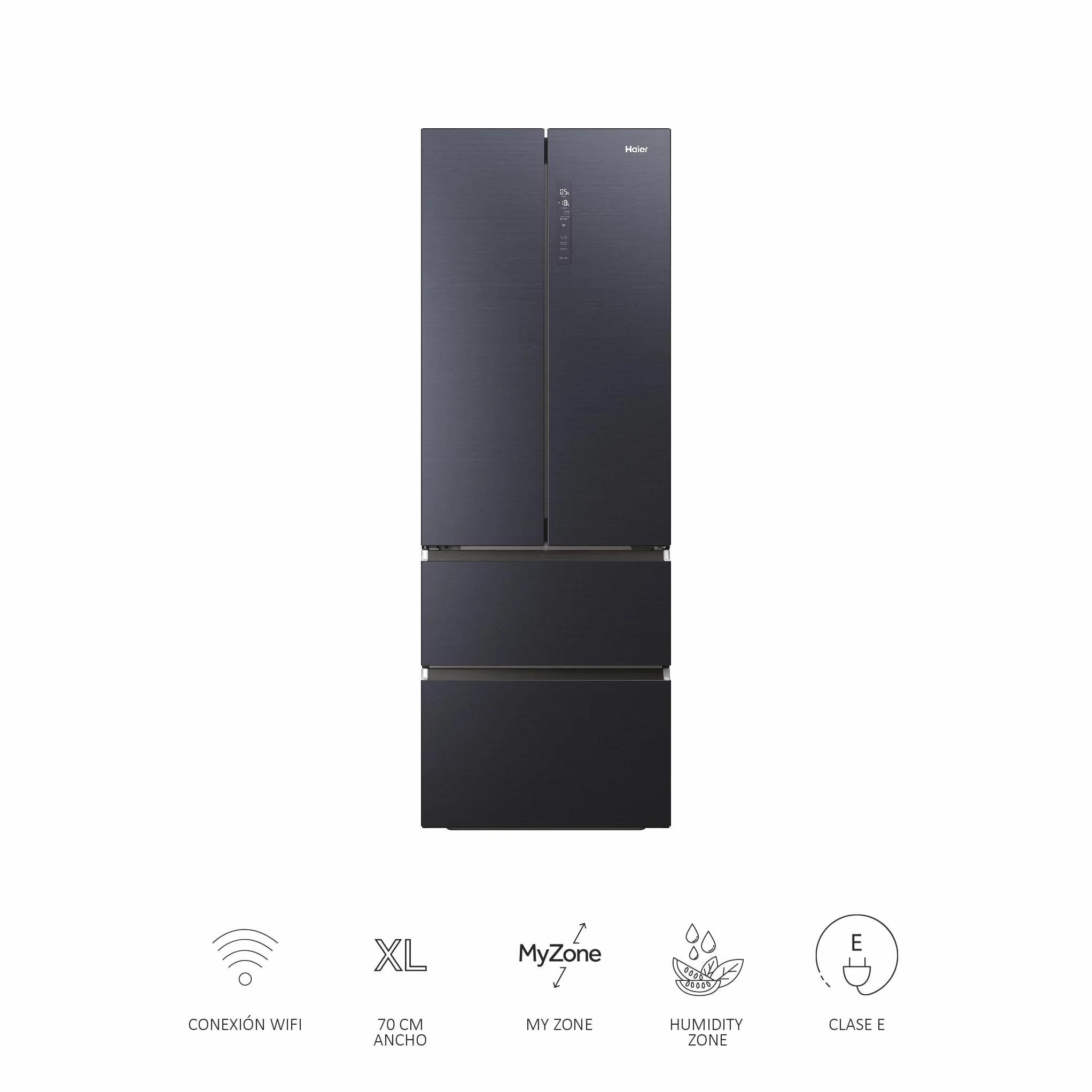 Haier FD 70 Series 7 HFW7720ENMB - Frigorífico Puerta Francesa, Cajones Direct Access, Conexión WIFI, Motor Inverter, My Zone, Cajón Humidity Zone, Total No Frost, Ancho 70cm, Alto 2m, 479L, Negro