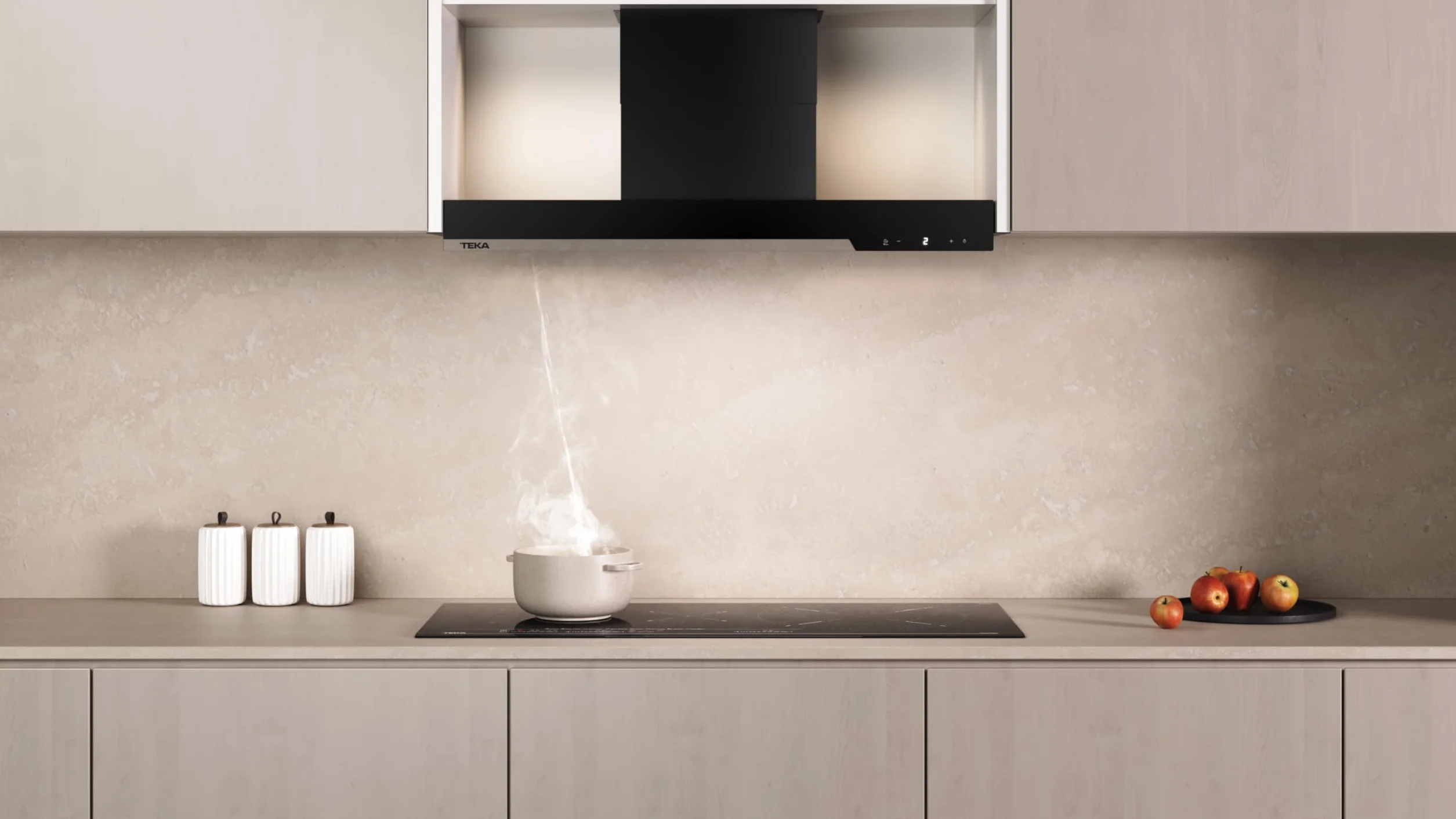 TEKA Campana Extractora Integrada 90 cm, 3 Velocidades + 1 Intensiva, Motor EcoPower, Iluminación LED, Filtros Metálicos, Recirculación, Clase Energética A+, Integra GFI 97350 EOS BK