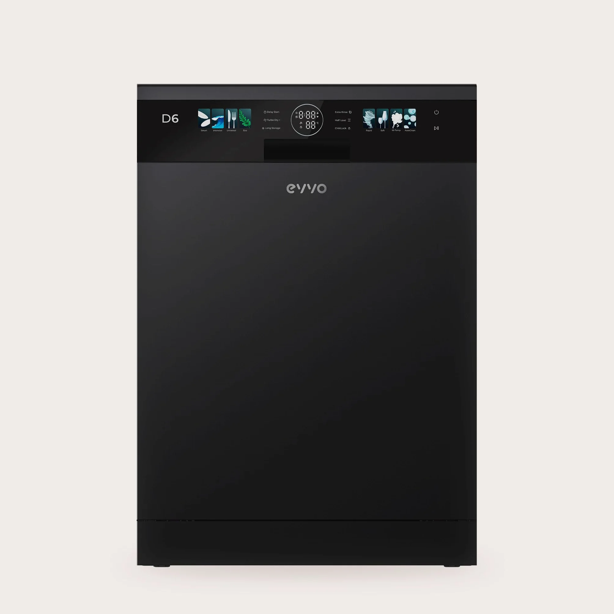 Lavavajillas D6 Libre Instalación 60 cm - Clase B Alta Eficiencia, 15 Cubiertos, 8 Programas, Apertura Automática, Luz UV e Inicio Diferido - Lavavajillas Acero Inoxidable Inox - Secado Turbo (Negro)