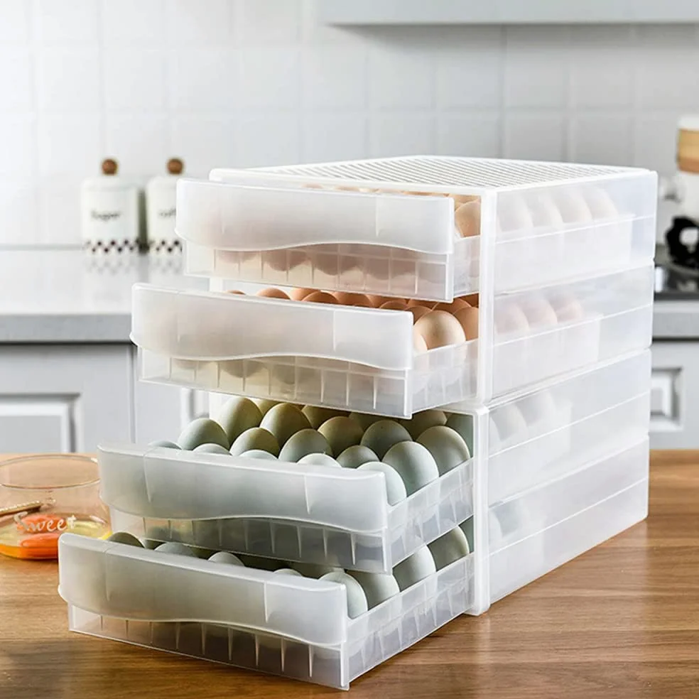 Bandeja de plástico para huevos, Caja for Huevos 60 Compartimentos Doble Cajón Apilable