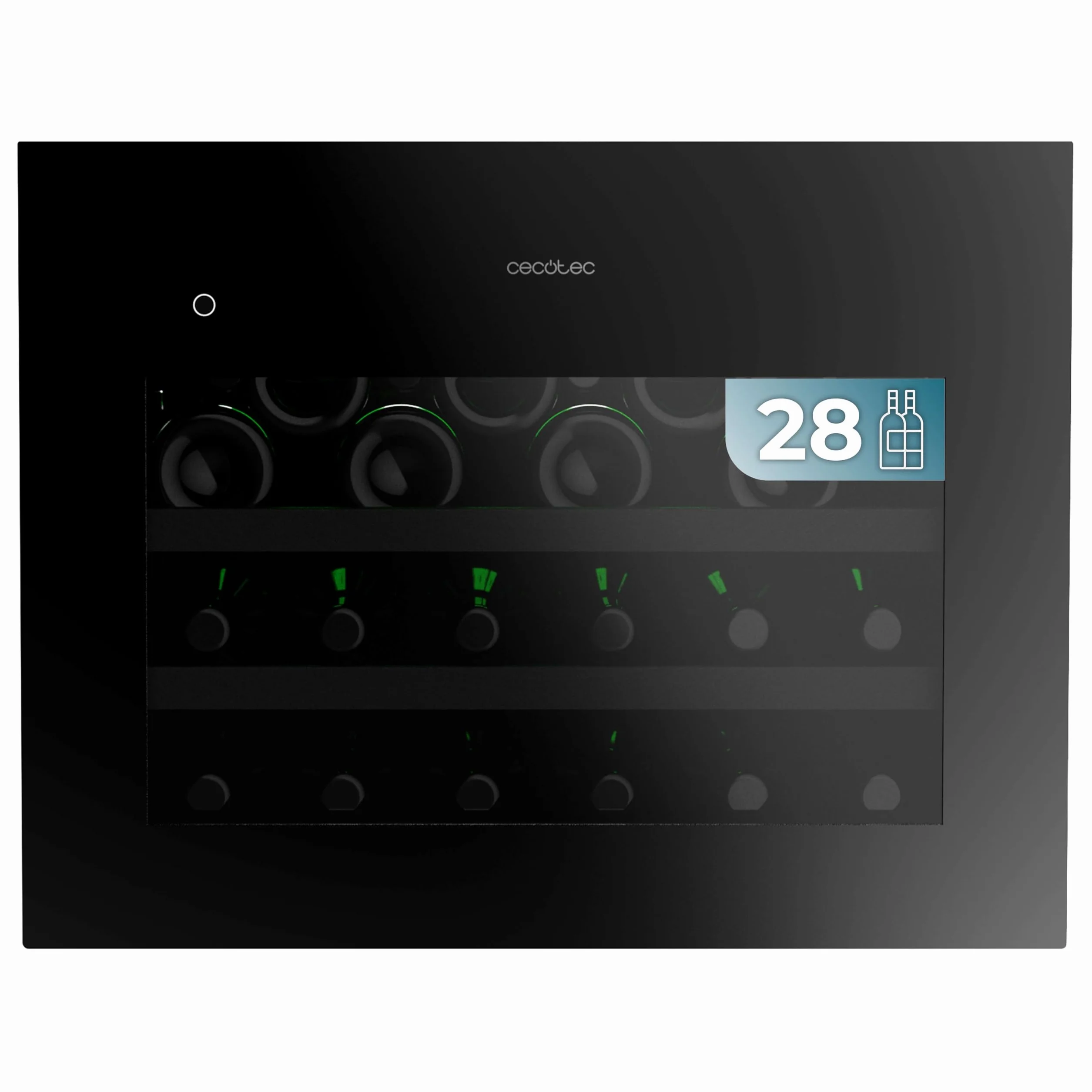 Cecotec Vinoteca Integrable 28 Botellas 45x60cm con Compresor Bolero GrandSommelier BI 28000 Touch Matt Black Compressor. Apertura con Sensor Táctil, Temperatura 5-20ºC, Display LED, 2 Estantes Madera