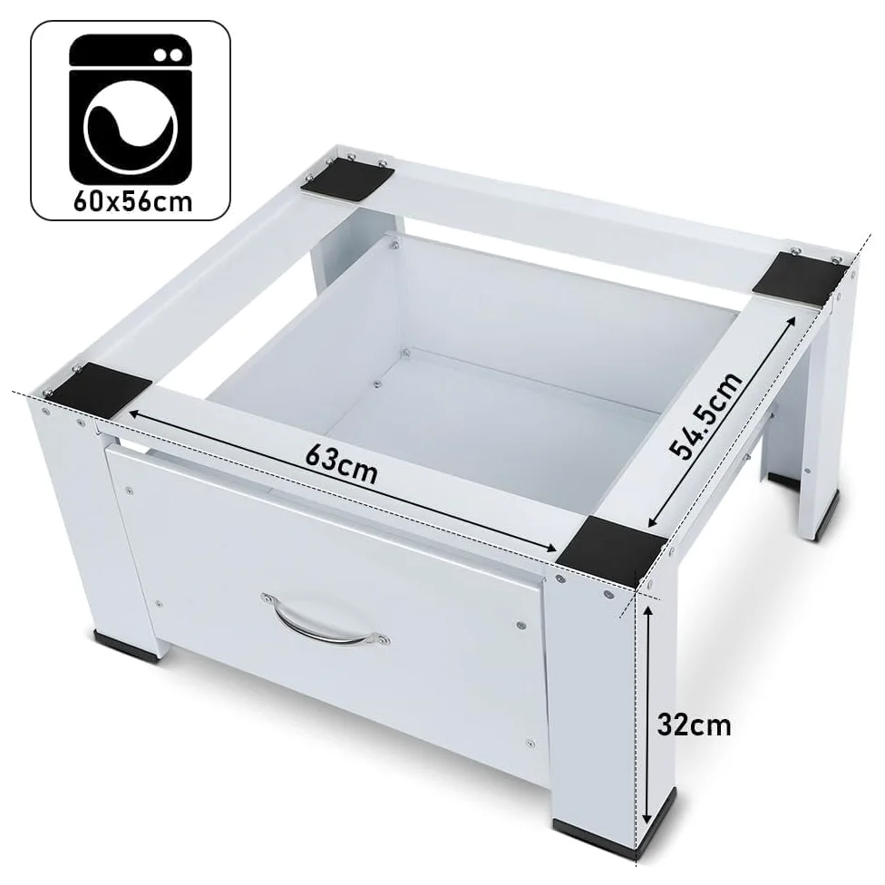 Estructura de acero de 2 compartimentos para lavadoras, secadoras, incluye cajones | Hasta 300 kg, 126 x 54 x 32 cm, doble armario de base doble, pedestal para lavadoras, pedestal elevador