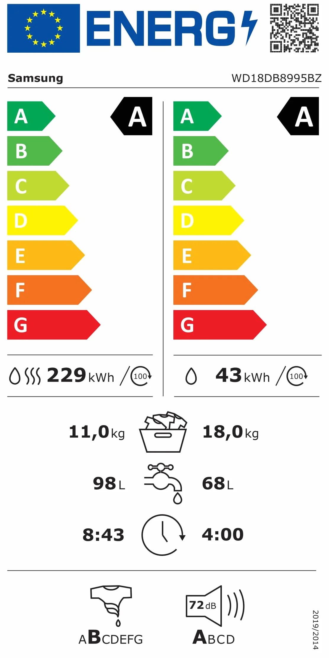 Lavadora Secadora Samsung 18/11kg Bespoke AI Laundry Combo WD18DB8995BZT2
