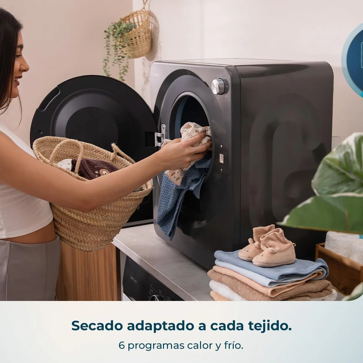Cecotec Mini Secadora de Evacuación 2,5Kg Bolero DressCode Dry 3150V Dark. 950W, 6 Programas, Programa ECO, Control Knob Intuitivo, Secado Rápido y Eficiente, Ideal Espacios Pequeños, Acero
