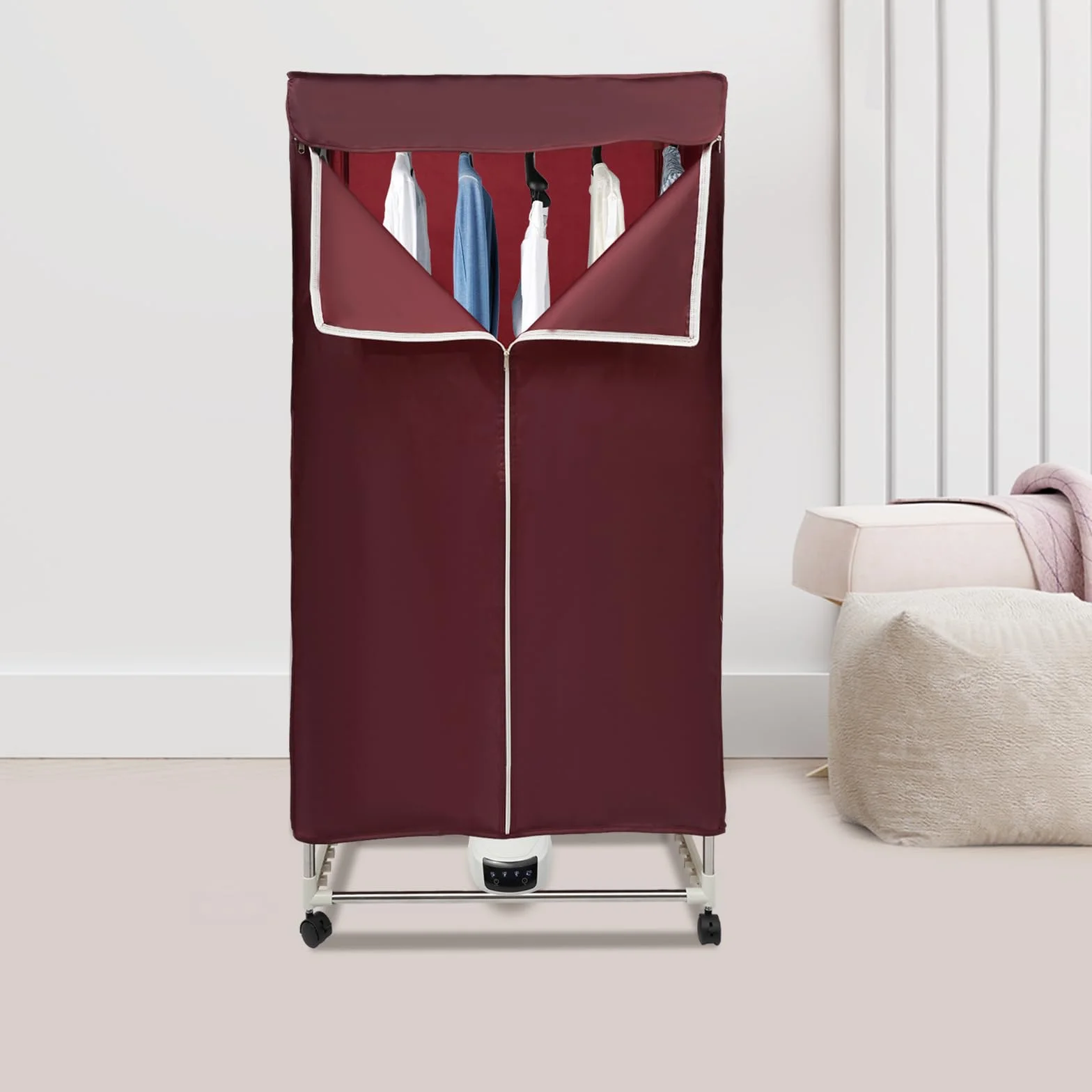 Secadora de aire caliente, secadora eléctrica portátil de 220 V, 1500 W, 30 kg, doble plegable, secadora para todas las telas con función temporizador, vino tinto