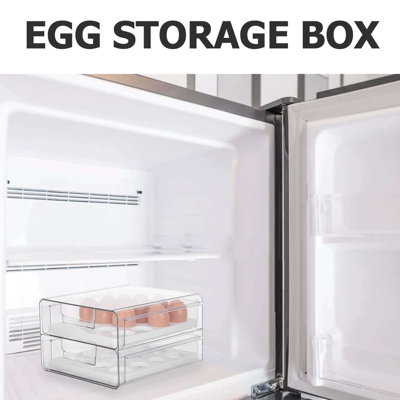 Huevera Transparente para Refrigerador de Plástico 2 Cajones, 32 Huevos | Doble Capa Orificios, Apilable y Deslizable, para Cocina y Frigorífico