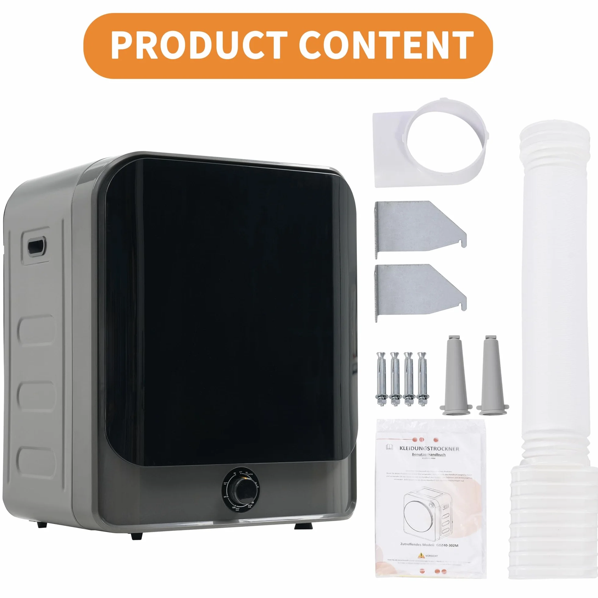 Secadora de Evacuación 4,5 kg con 5 Programas, Carga Frontal Secadora de Ropa 830 W, Montable en la Pared Secadora de Ropa con Tambor Inox, para Piso, Casa, Mobil Home, 60x50x44 cm (Gris)