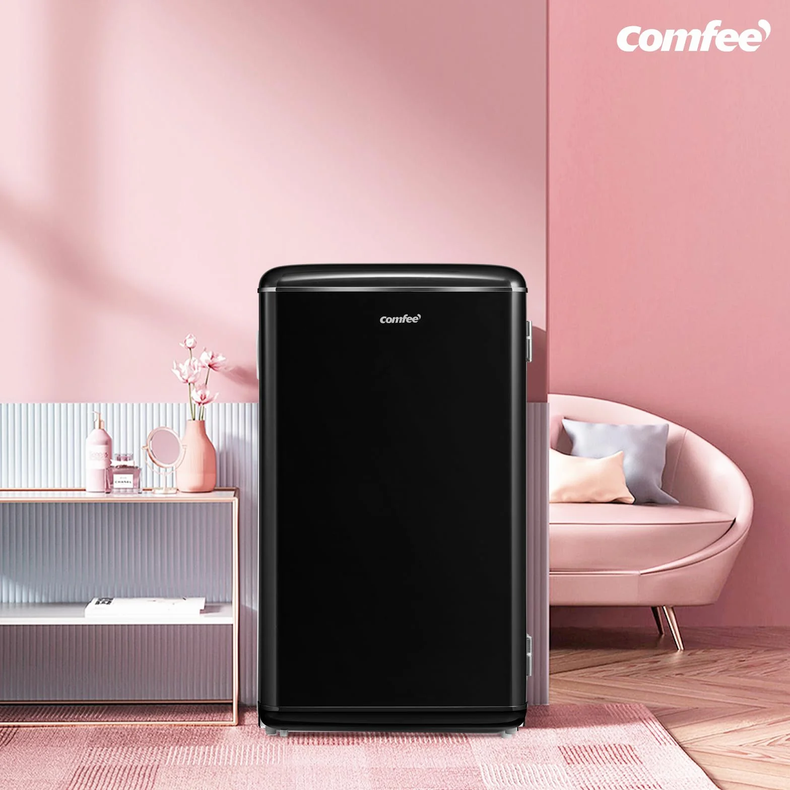 Comfee' RCD93BL2EURT(E) Refrigerador Bajo Encimera 93L Retro Independiente Negro