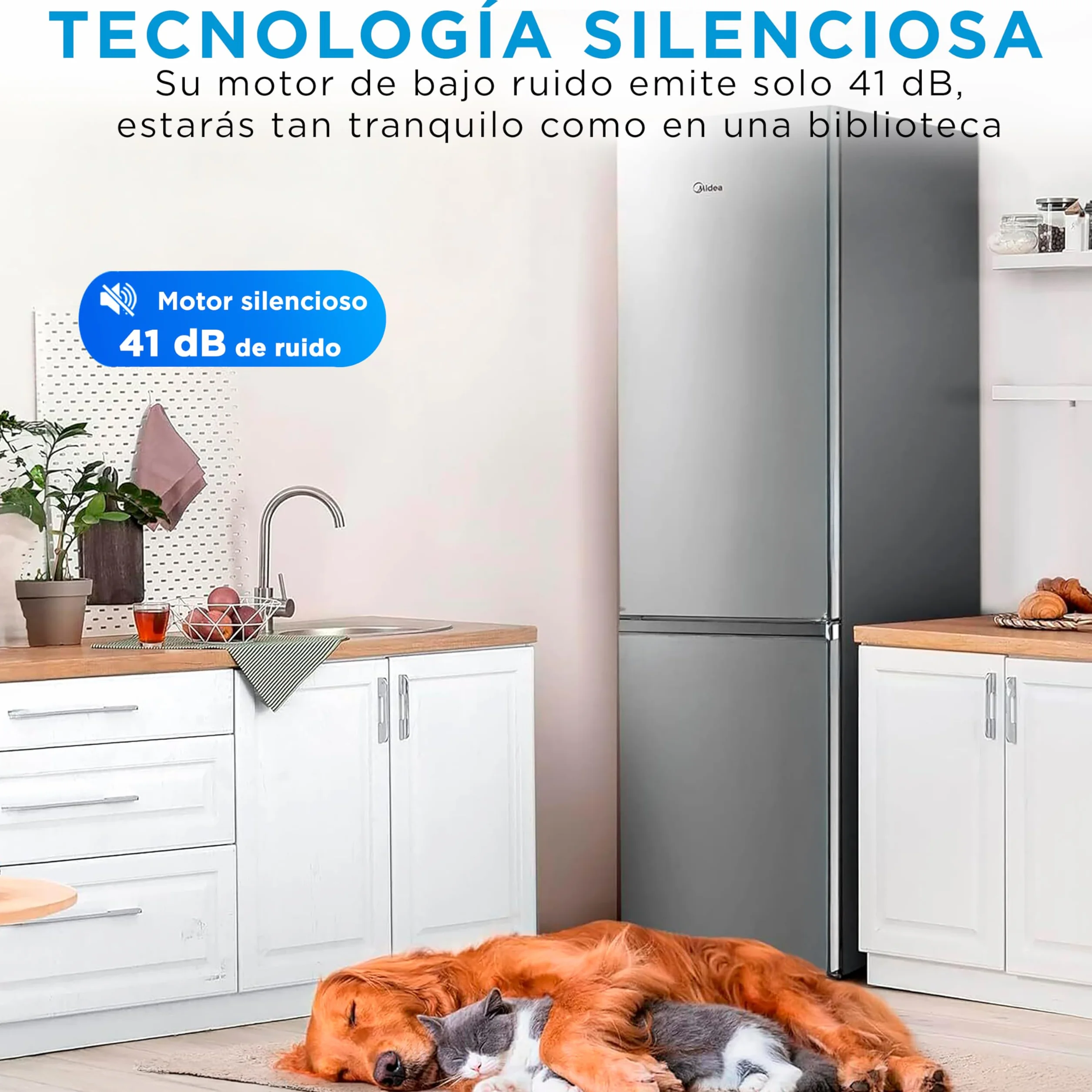 Midea Frigorifico Combi No Frost | 55 cm ancho x 180 cm | Inox | 270L de Capacidad - Nevera Libre Instalación con Congelador Vertical - Refrigerador de Bajo Consumo con Sistema Multi Air Flow