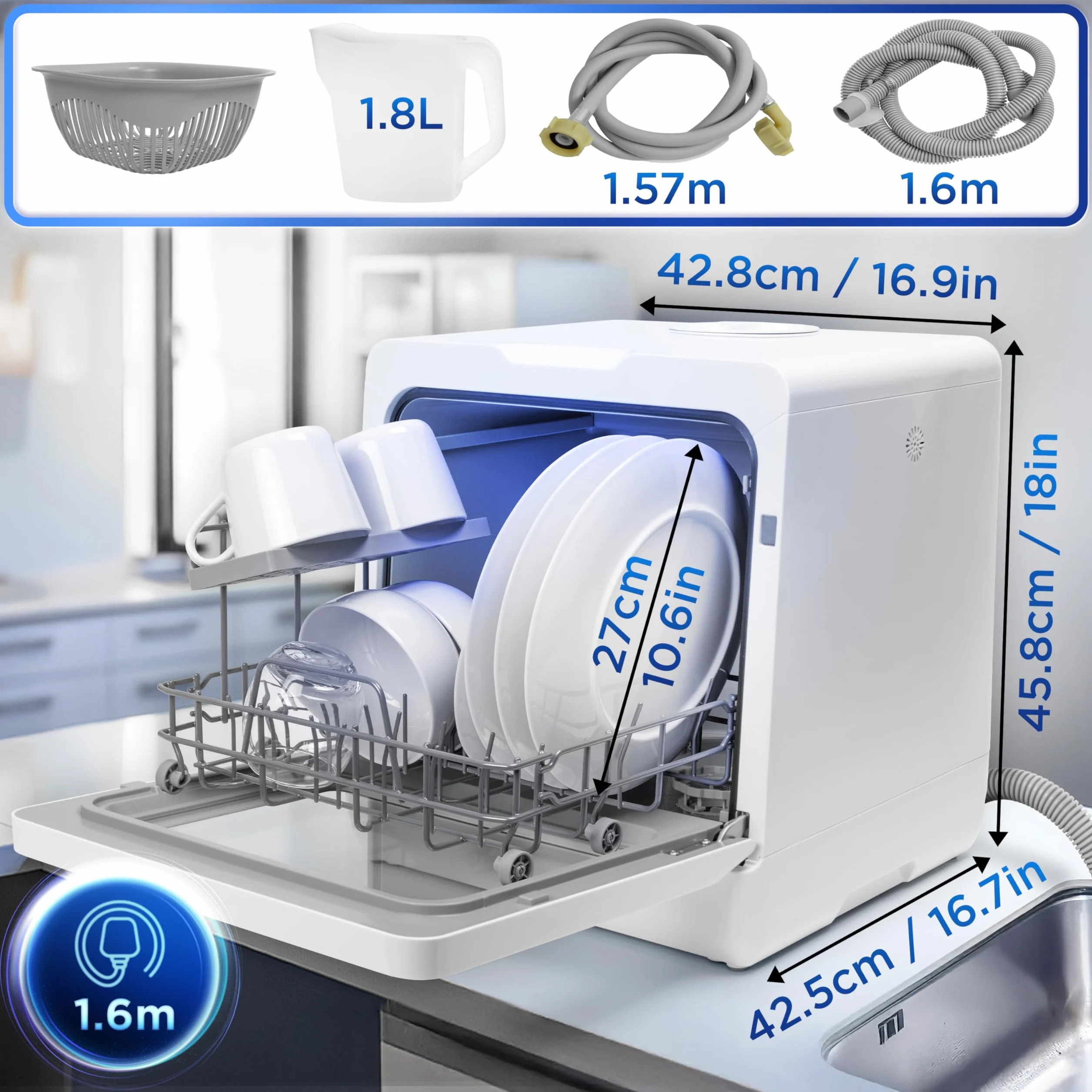 Duronic DW5 WE Lavavajillas pequeño - Lavavajillas Portatil sin Instalacion, Mini lavavajillas compacto, Máquina Lavar Loiça, Maquina de Lavar Loiça, 6 programas, 950W, Secado rápido, 52.3 dB