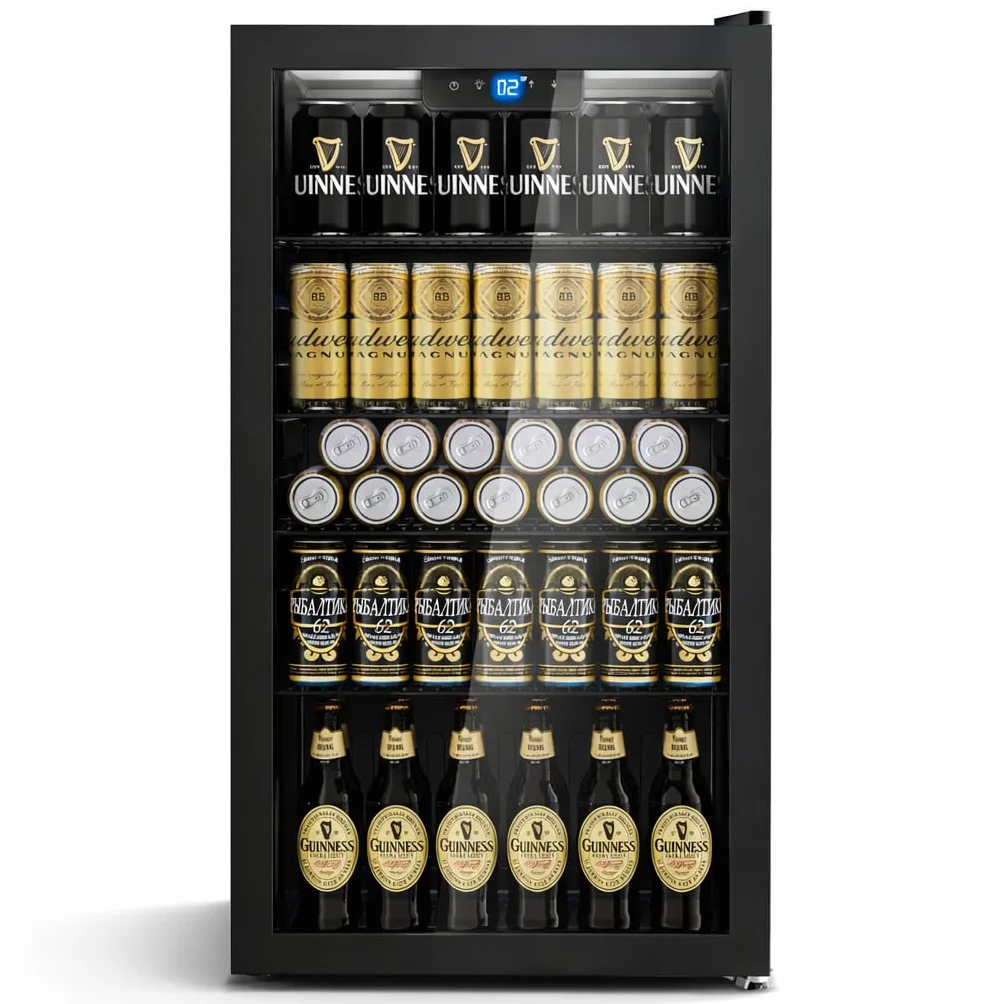 TRIUMPHKEY Frigorífico para Bebidas 86L con Puerta de Cristal, Mini Nevera para Bebidas con 4 Estantes Ajustables, Capacidad para 130 Latas, Ideal para Cerveza, Refrescos, Hogar, Bar y Oficina