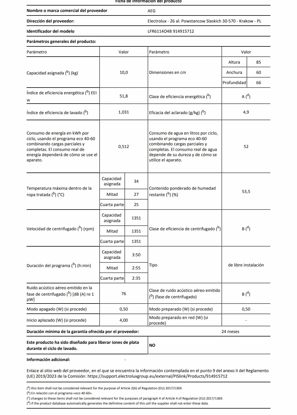 AEG LFR6114O4B Lavadora de Libre Instalación, Carga Frontal, 10 Kg, 1400 rpm, Motor Inverter, Programa antibacteriano, Programas a Vapor, Programa Rápido, LCD, Serie 6000, Blanca, Clase A