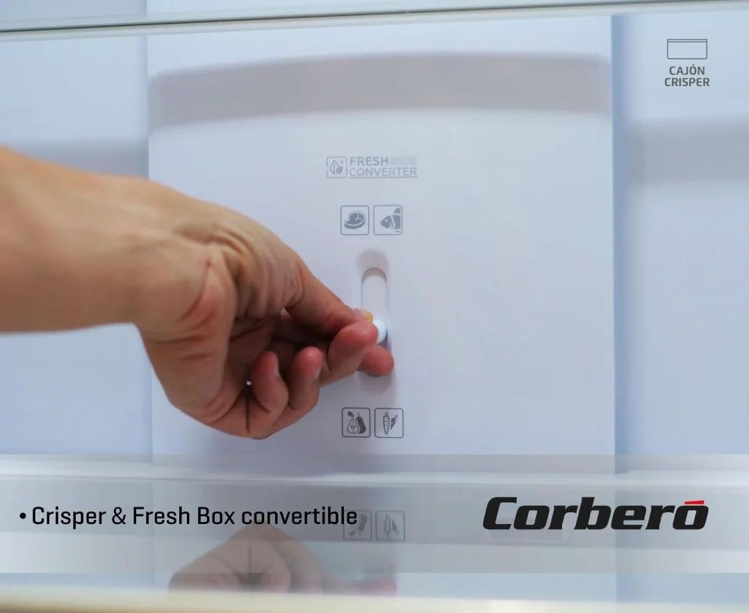 Corberó - Frigorífico 4 Puertas | CF4PH4823NFX | No Frost | Inverter | 362L | 180 cm | Display Puerta | Fresh Box | Crisper | Fresh Box Convertible | Estantes de Cristal | Función Eco | Inox
