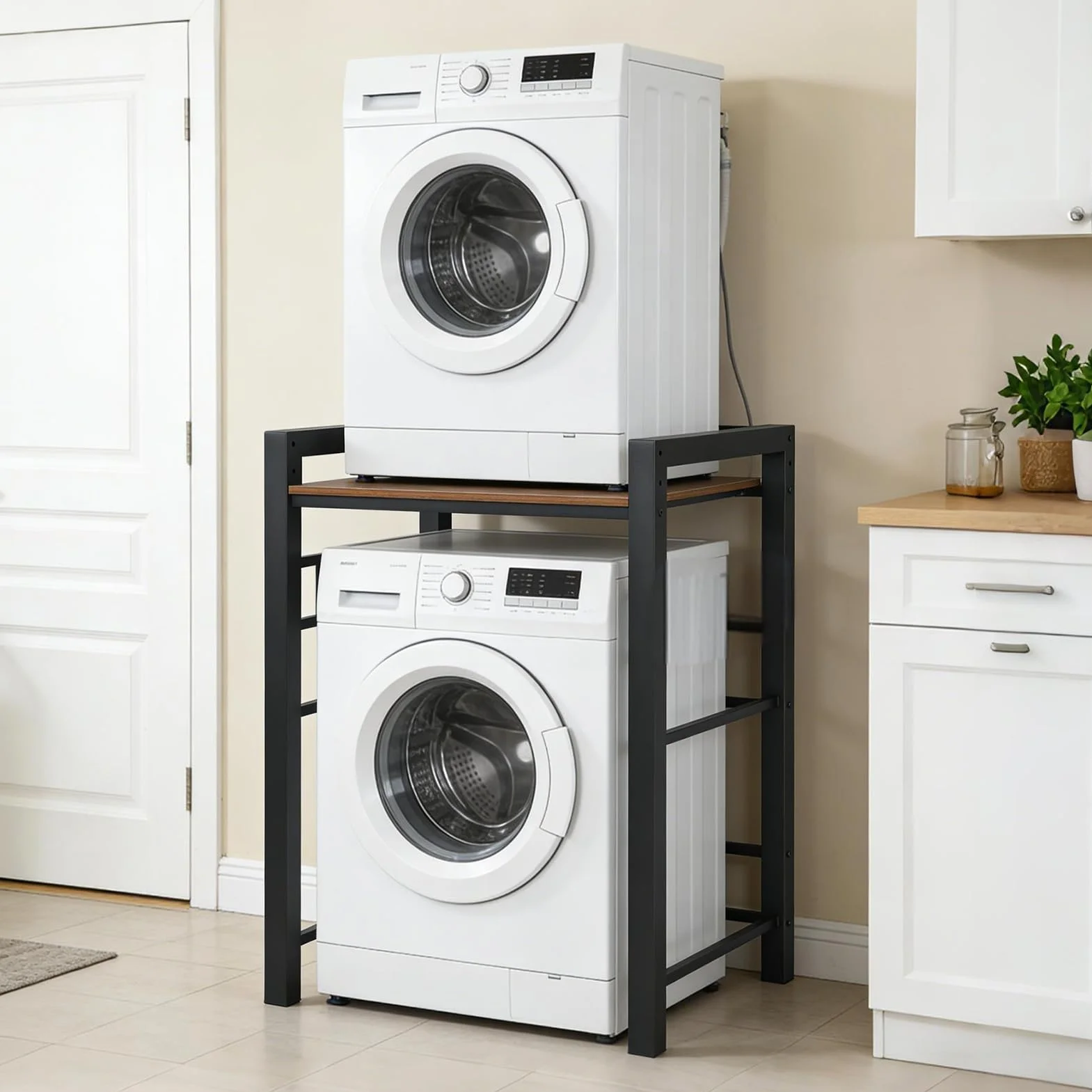Estantería para lavadora y secadora, armario para lavadora, estante para lavadora, estantería para lavadora con 3 alturas ajustables para baño o balcón, capacidad de carga 350 kg, 75x67x105