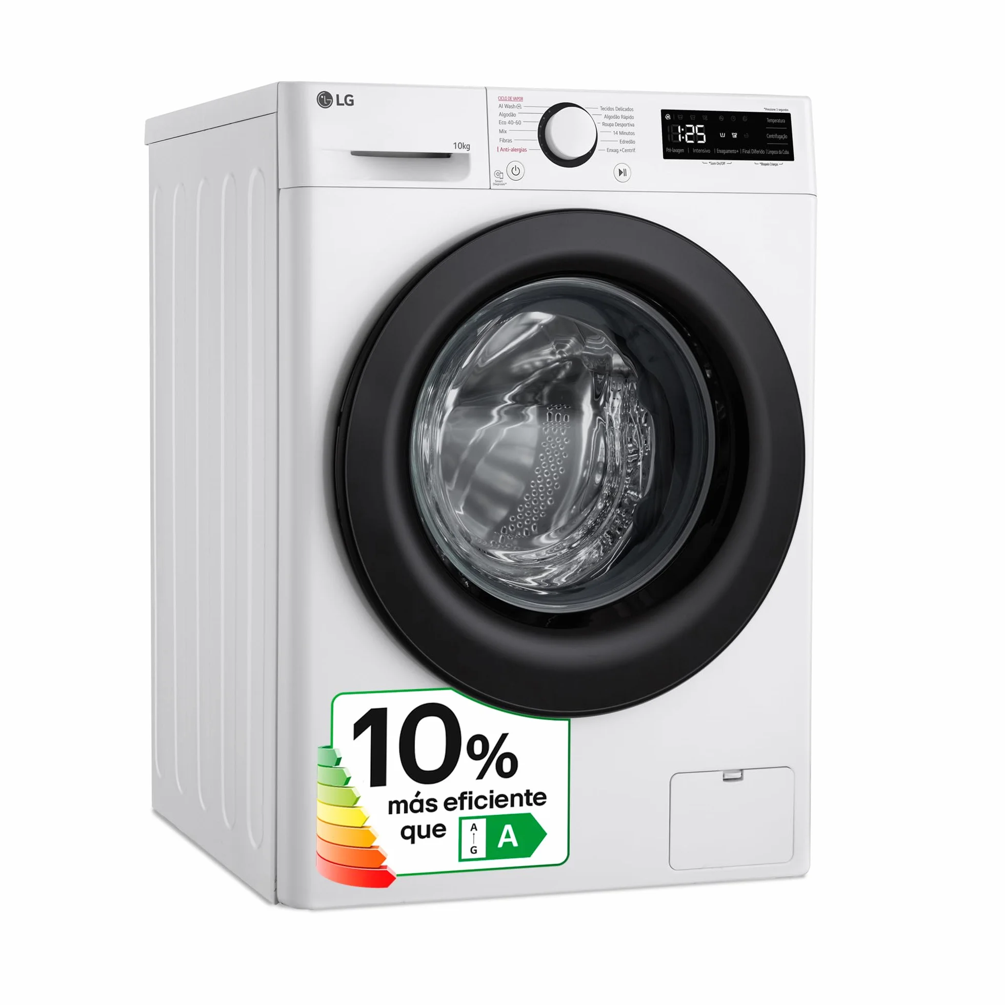 LG F4WR5010A6W - Lavadora Inteligente, 10kg, AI Direct Drive, 1400rpm, Vapor Steam, Clasificación A, Serie 500, Color Blanco