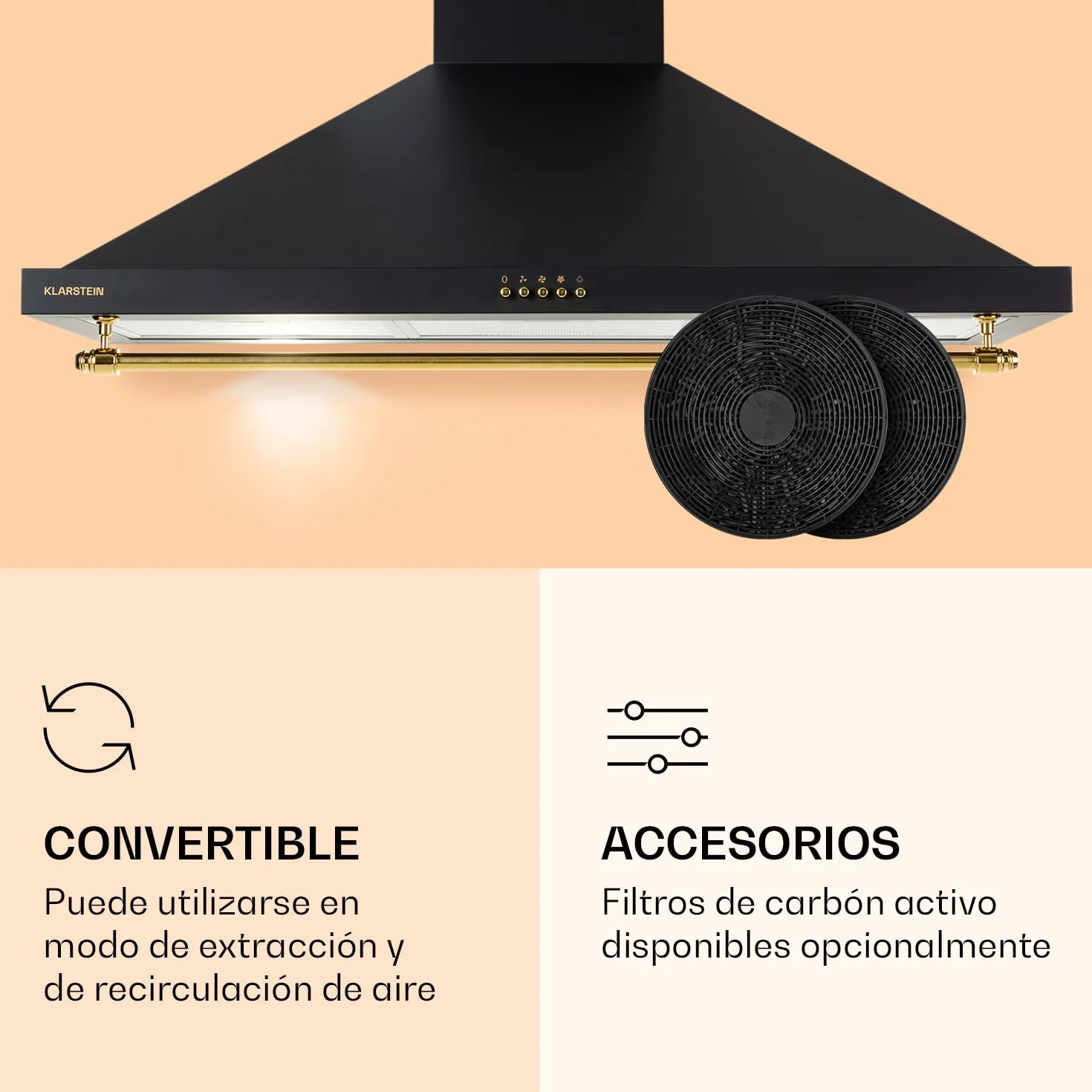 Klarstein Campana Extractora Decorativa 90 cm con Luces LED, Extractor Cocina Flujo Aire 591.5m³/h, Campanas Extractoras Acero, Extractores para Cocina con Filtros Anti Grasa con Bajo Consumo