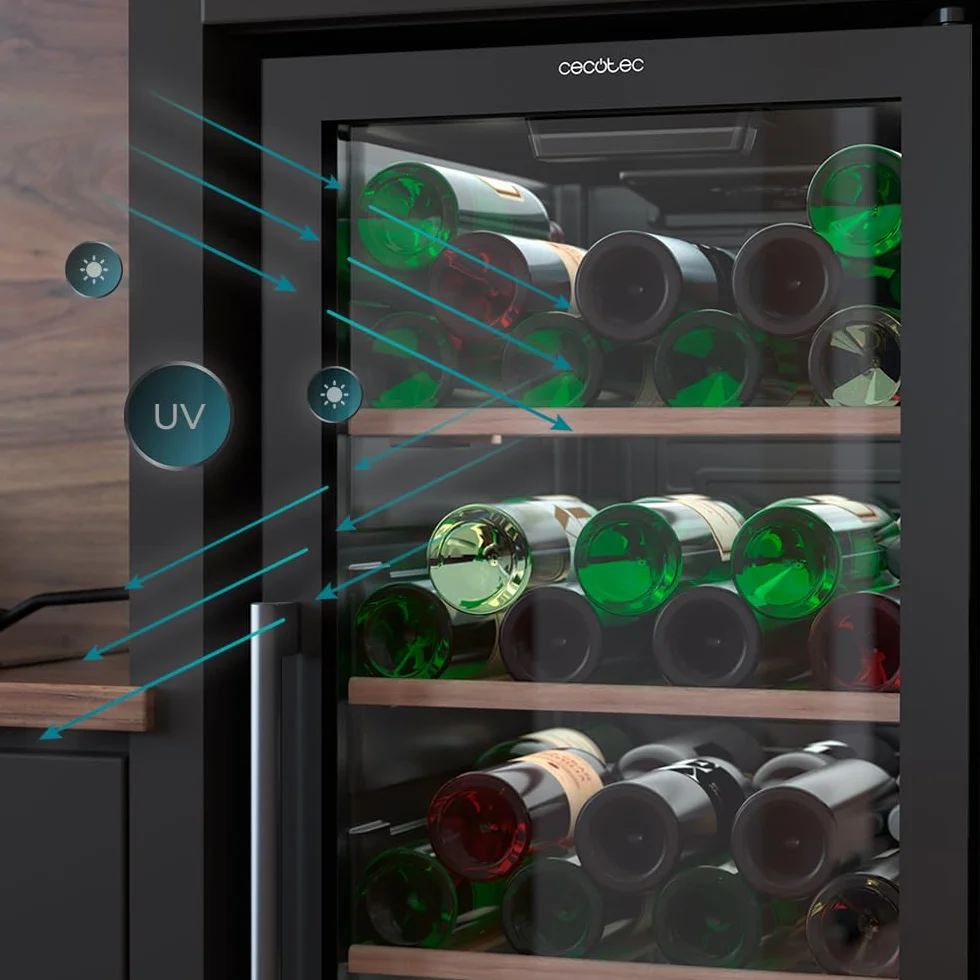 Cecotec Vinoteca 98 Botellas Bolero Grand Sommelier 98000 Black: Vinoteca De 128,5 cm Con Sistema De Enfriamiento Silencioso A 41Db Y Panel De Control Táctil