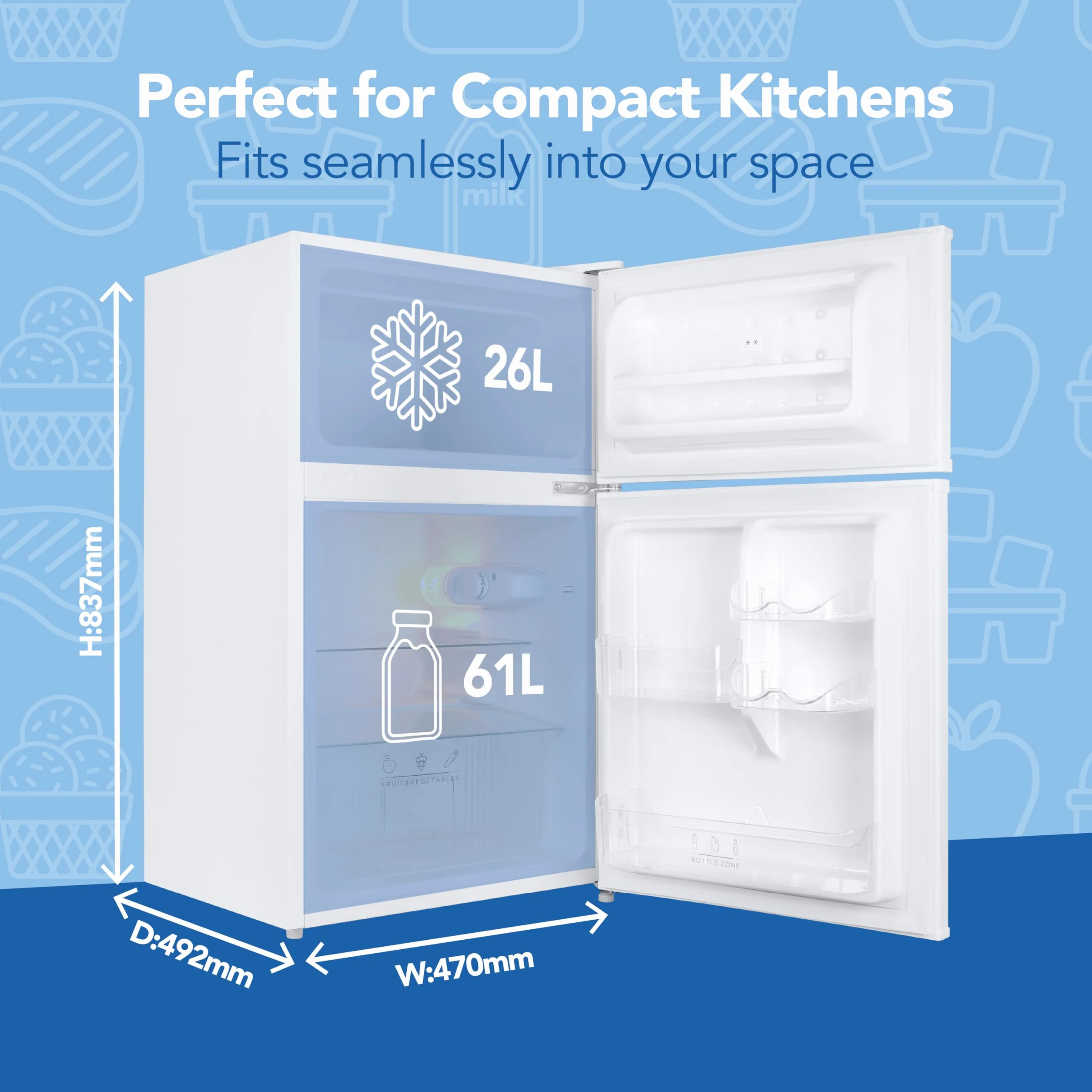 Igenix Ig347 Ancha autoportante Debajo del congelador de refrigerador con 2 estantes y 1 cajón Ensalada, Puerta Reversible, 47 cm, Color Blanco