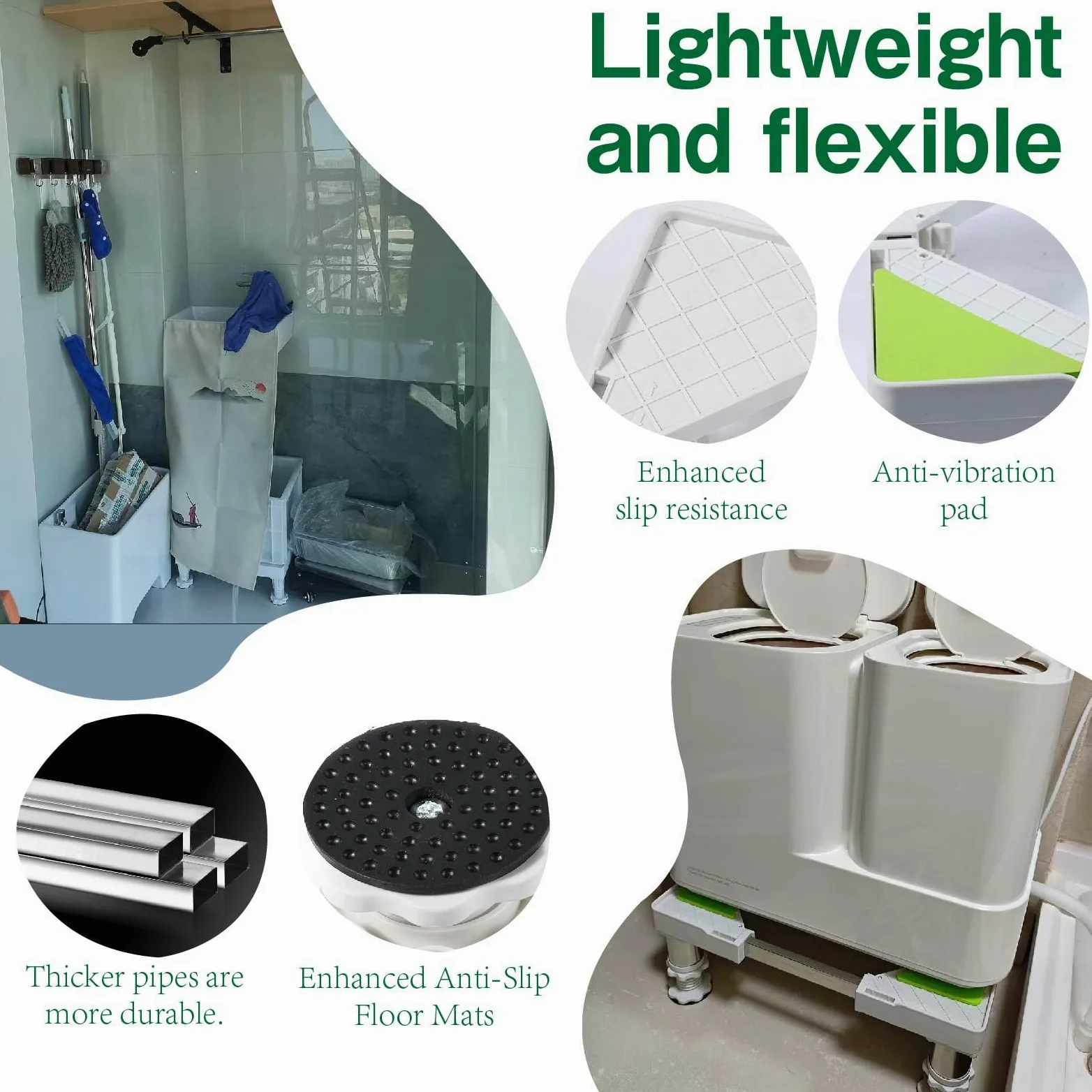 Soporte de base para lavadora, elevador ajustable para electrodomésticos, altura de acero inoxidable de 19 a 22 cm, soporte duradero para lavadora, secadora, elevación de refrigerador, uso doméstico