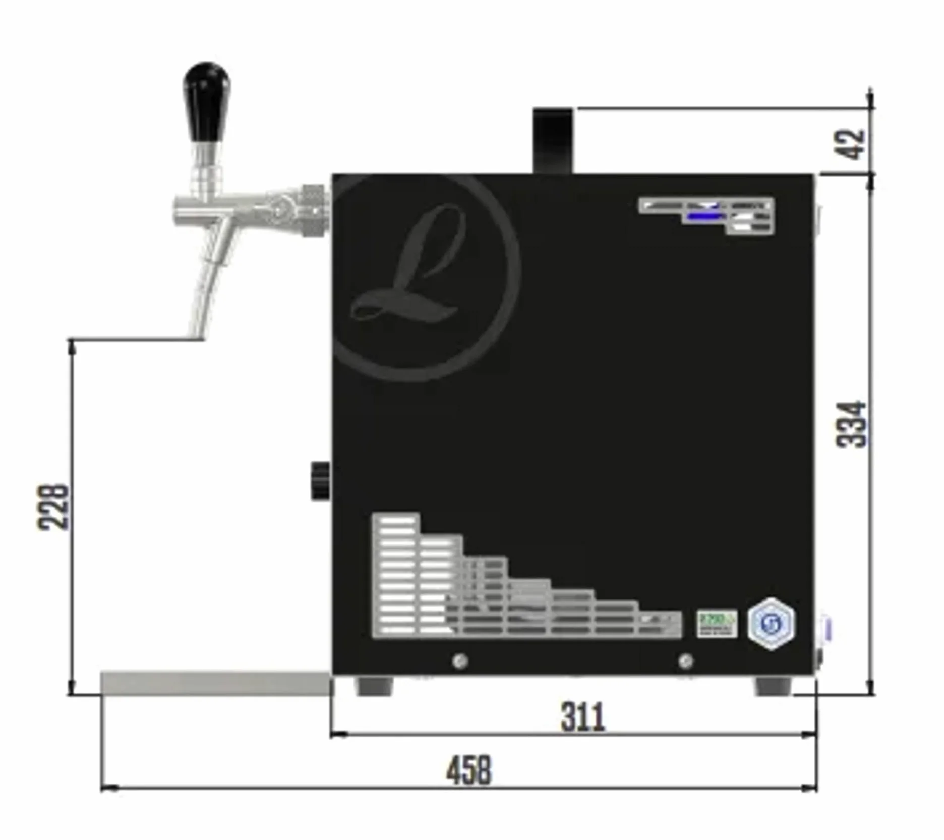 Kit Completo dispensador de Cerveza Pygmy 25/K Limited Edition con Bomba de Membrana, Enfriador seco monolíneo Acero Inoxidable 35 l/h Green Line, Cabeza de Grifo KeyKeg