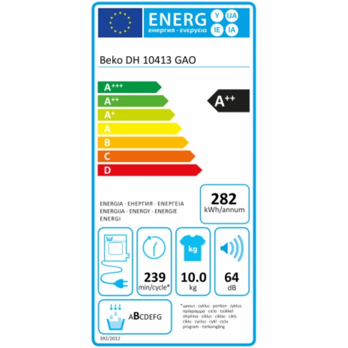 Beko DH 10413 GAOV2 - Secadora Heat Pump PROSMART Sensores, Clase Energética A++, Carga 10Kg, Display digital, Inicio diferido 0-24h, Antiarrugas, Desagüe directo opcional