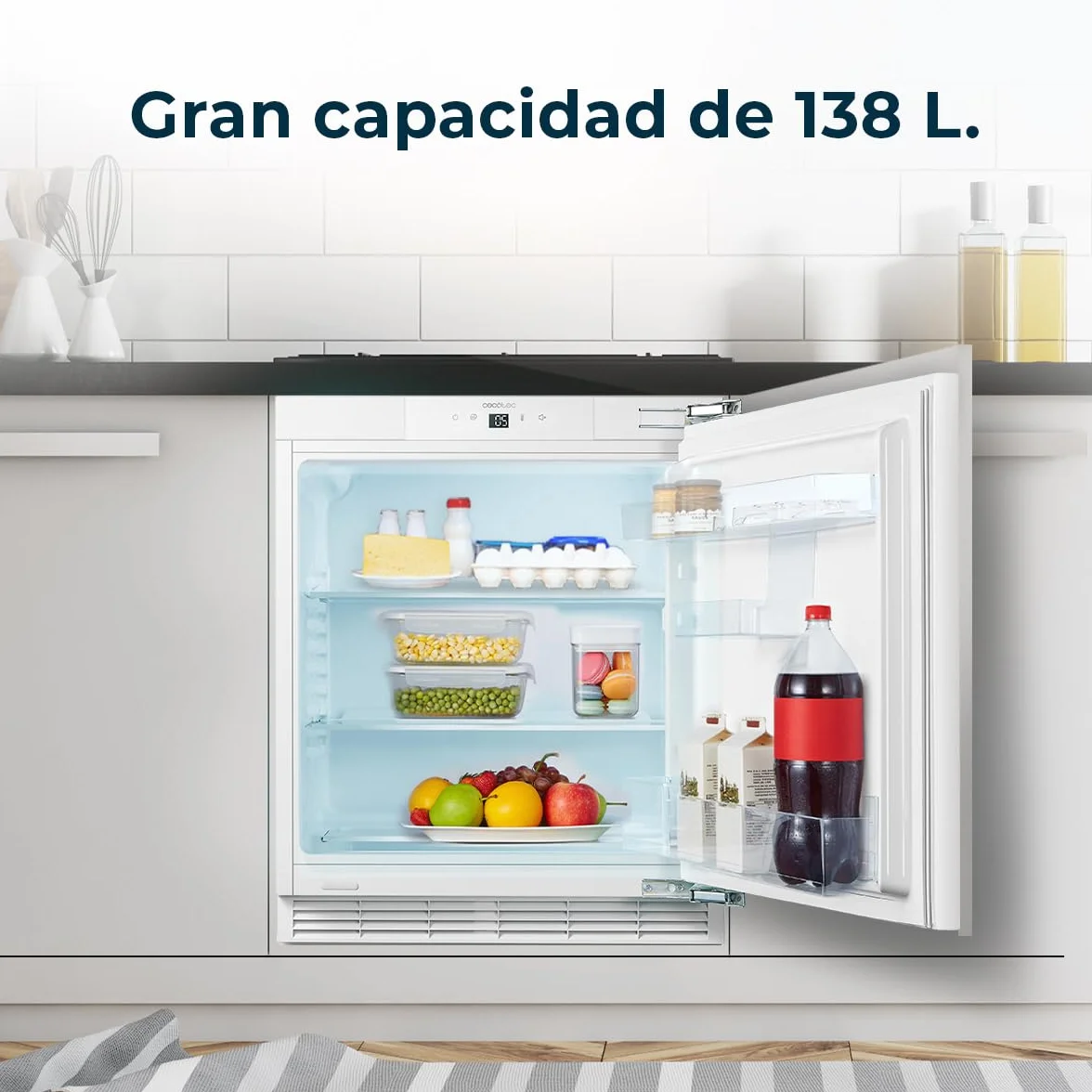 Cecotec Mini Nevera Integrable de 138 L Bolero CoolMarket TT BI 138 White E. Altura 81,8 cm y 59,5 cm de Ancho, Display Touch, Fast Cooling, Puerta Reversible, Temperatura Regulable, Blanco