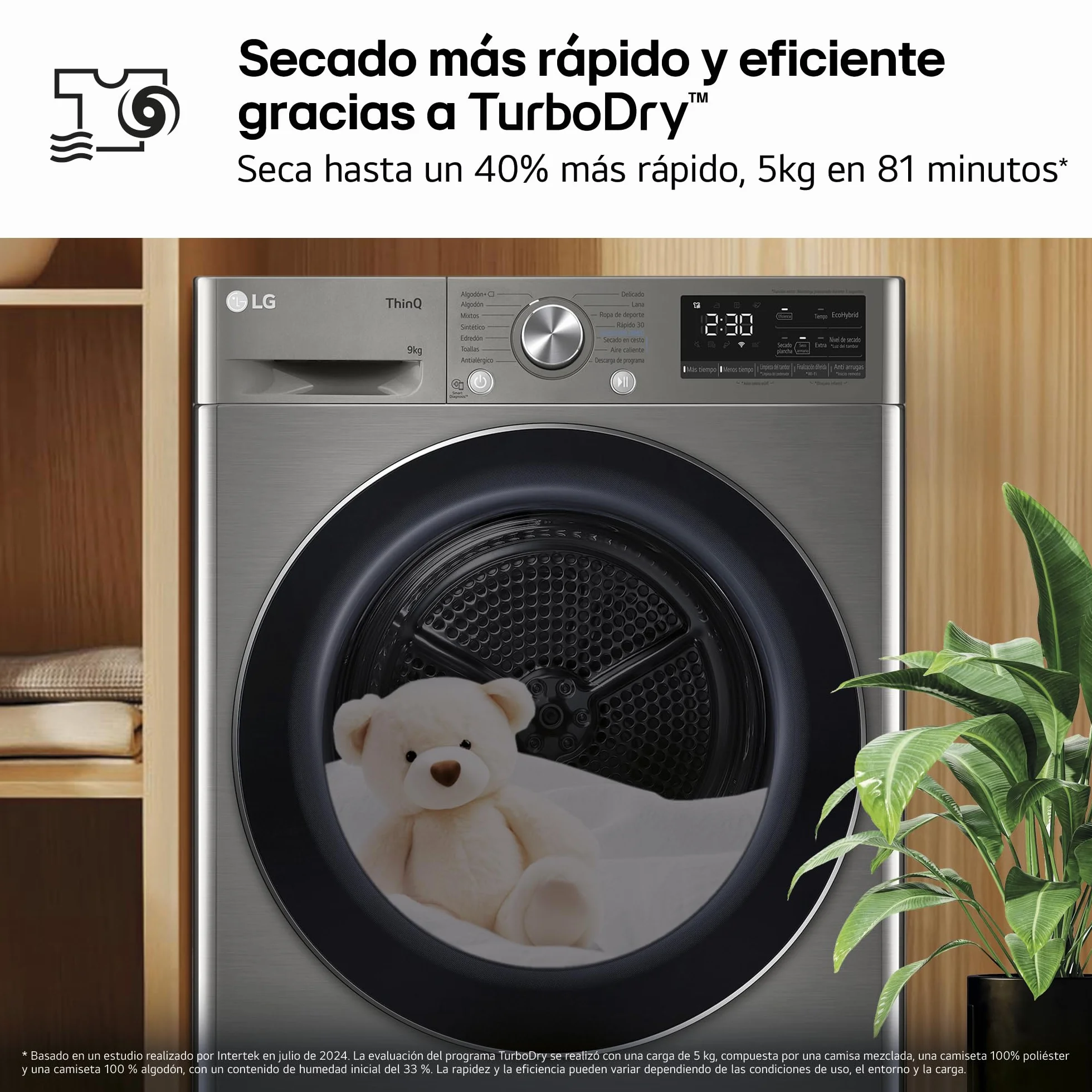 LG RH90V9PV2N Secadora de Ropa 9Kg Bomba de Calor Dual Invert Carga Frontal Serie 900 Inox Antihuellas