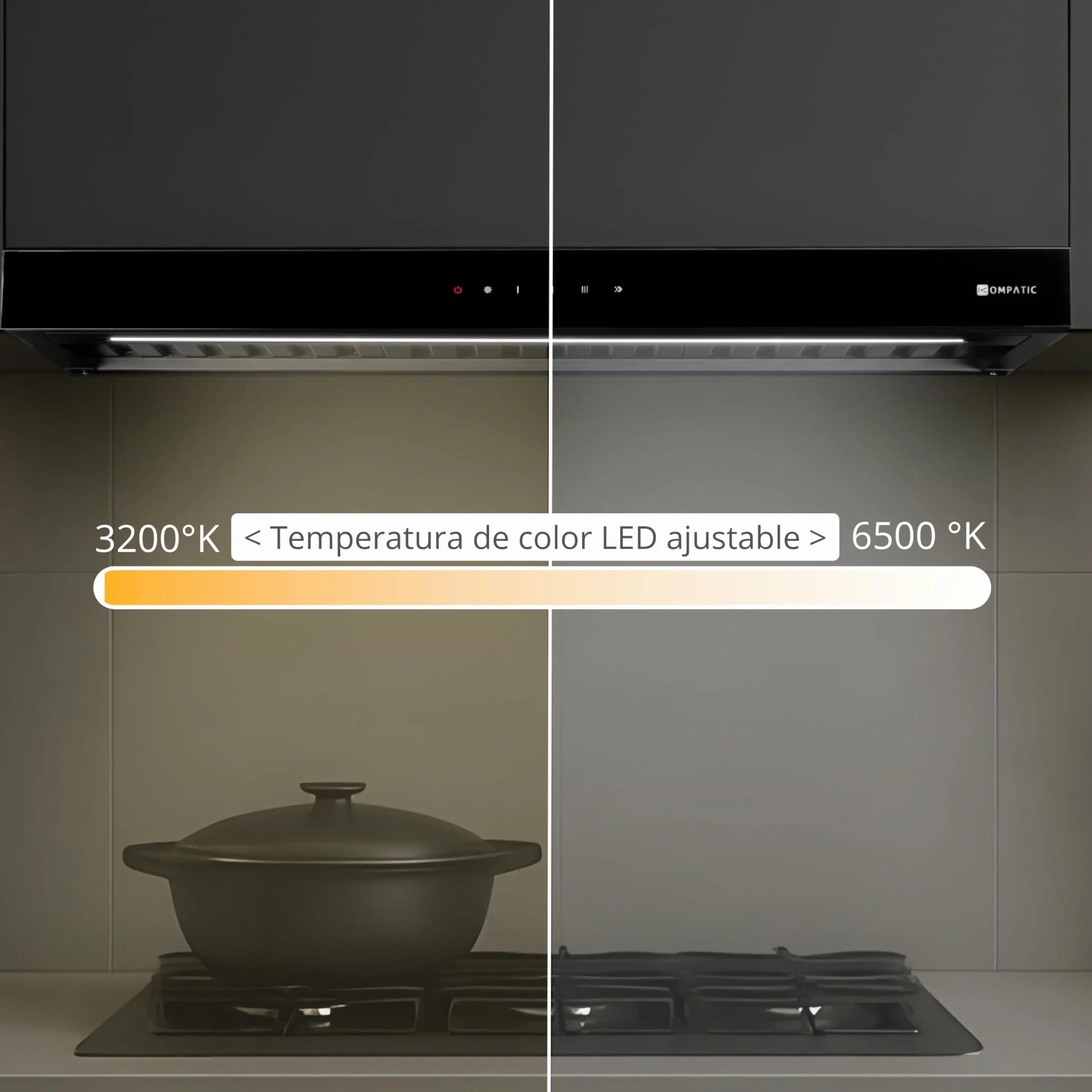 Campana extractora integrable Kompatic Riva 90 KRV90BI, 90 cm, motor brushless 800 m³/h, clase A+++, control táctil, Boost/Super Boost, negro mate.