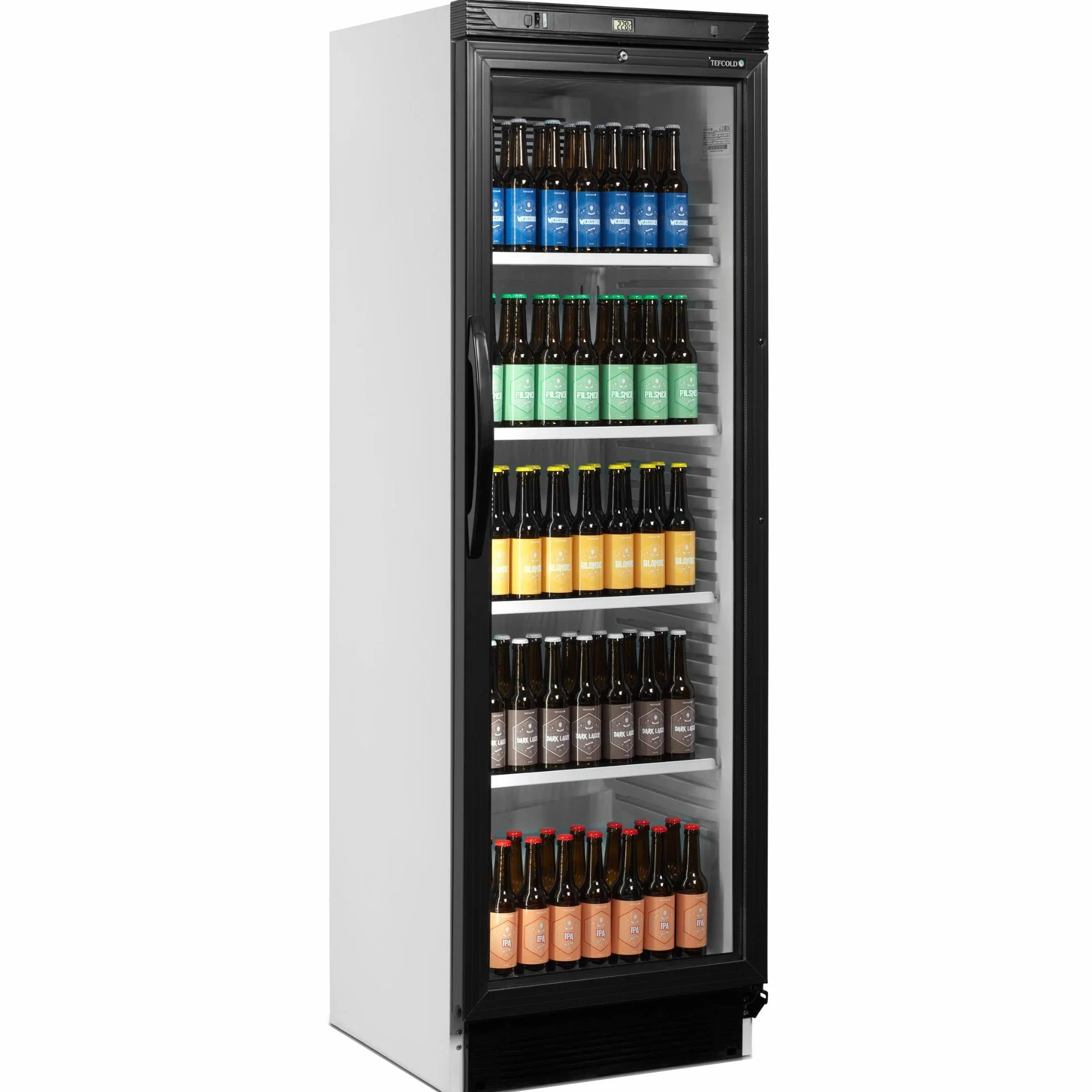 Tefcold CEV425 1 LED Frigorífico para Bebidas, Volumen Bruto 372 L, Nevera Expositora, Frigorífico con Puerta de Cristal, Rango de Temperatura 2 a 10 °C, Luz Interior LED dentro del Marco de Puerta